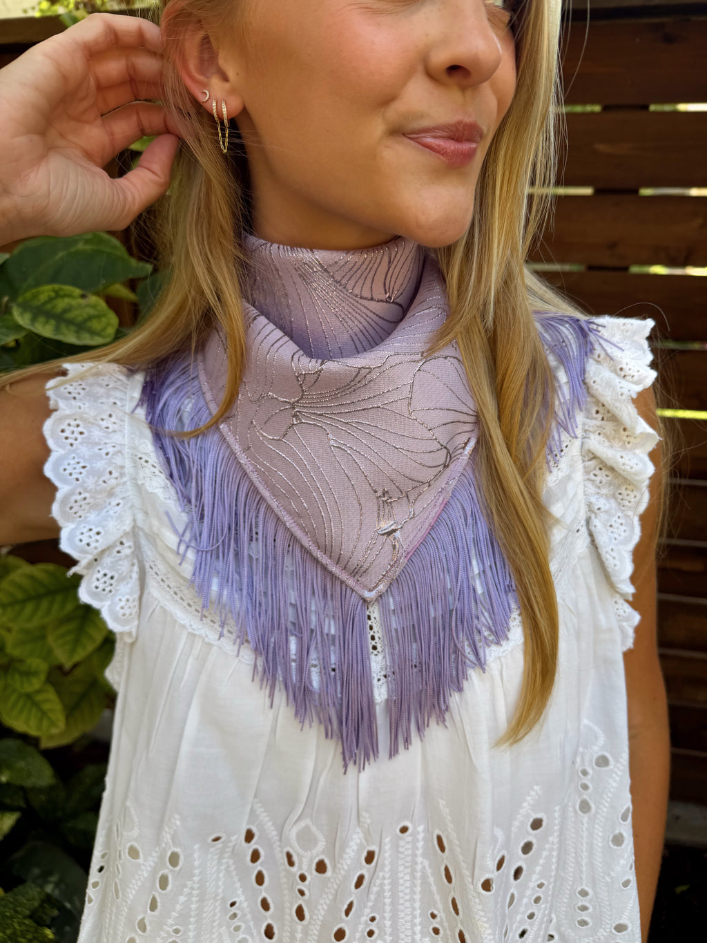 The Light Purple Brocade Fringe Trim Neck Scarf