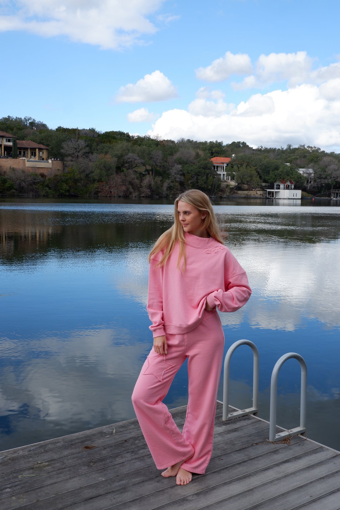 The Lucky Star Long Sleeve Sweat Set in Pink