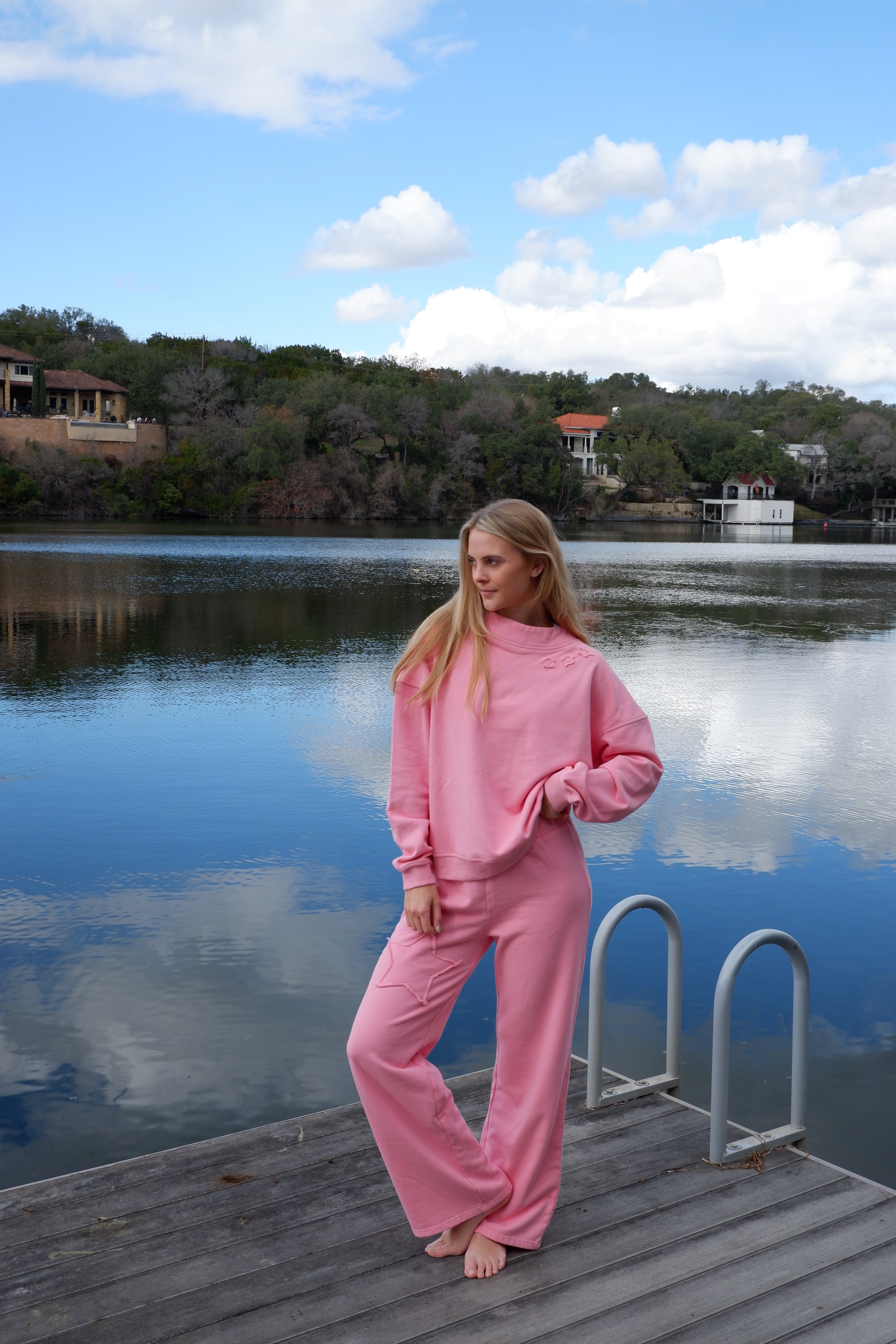 The Lucky Star Long Sleeve Sweat Set in Pink