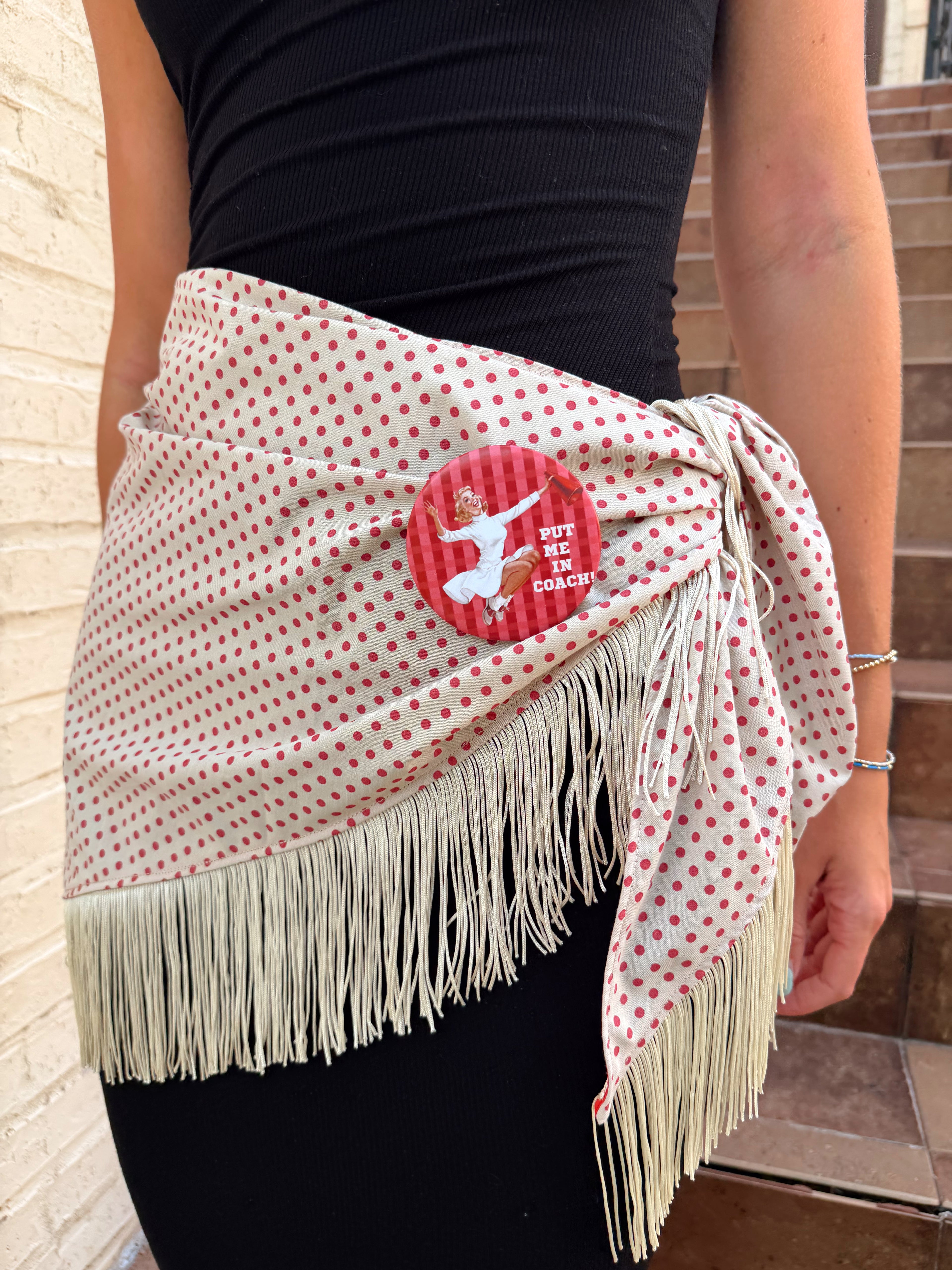 The Red Polka Dot Fringe Trim Waist Scarf