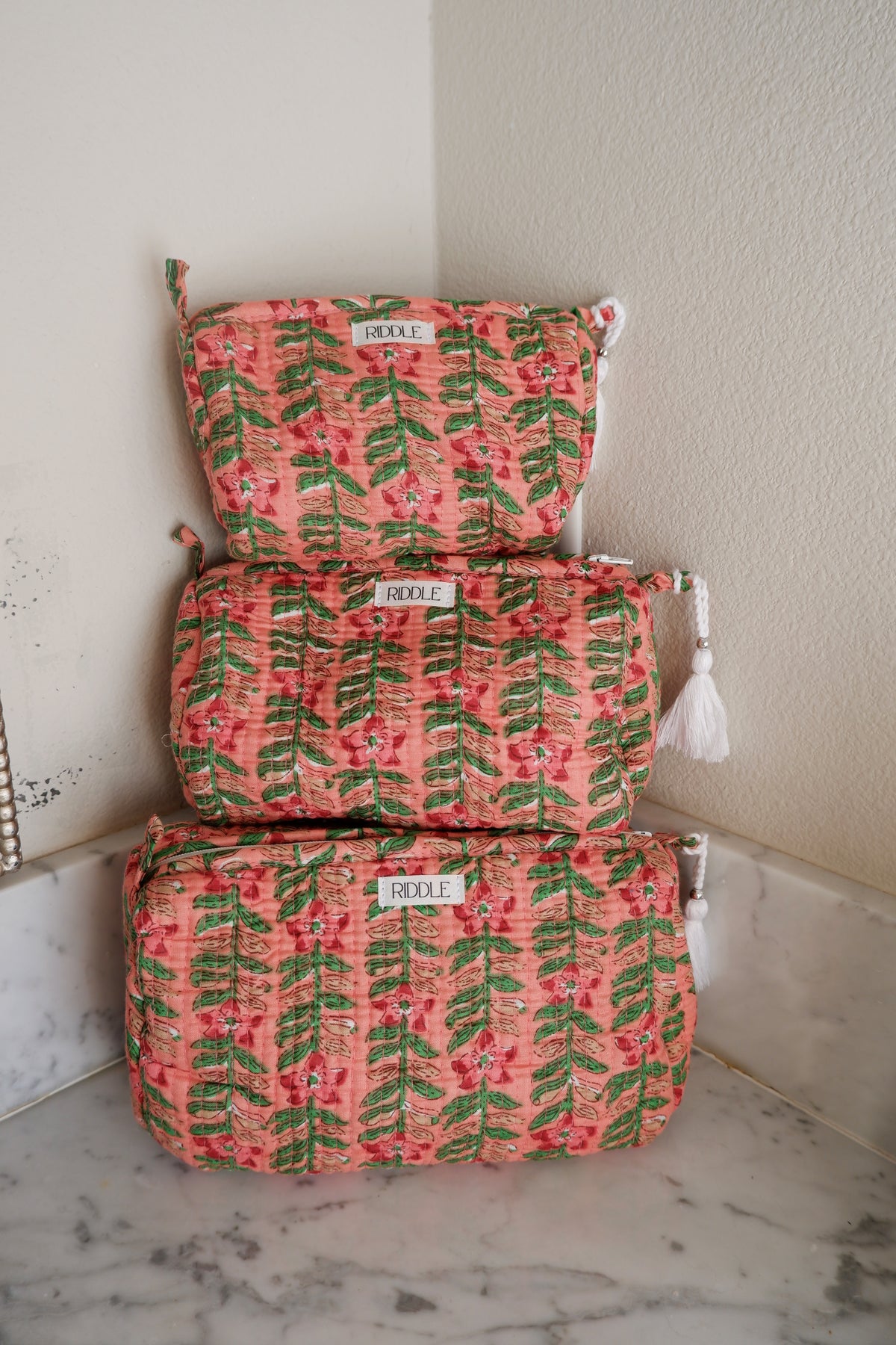 The Peach Floral Vine Vanity Bag Set