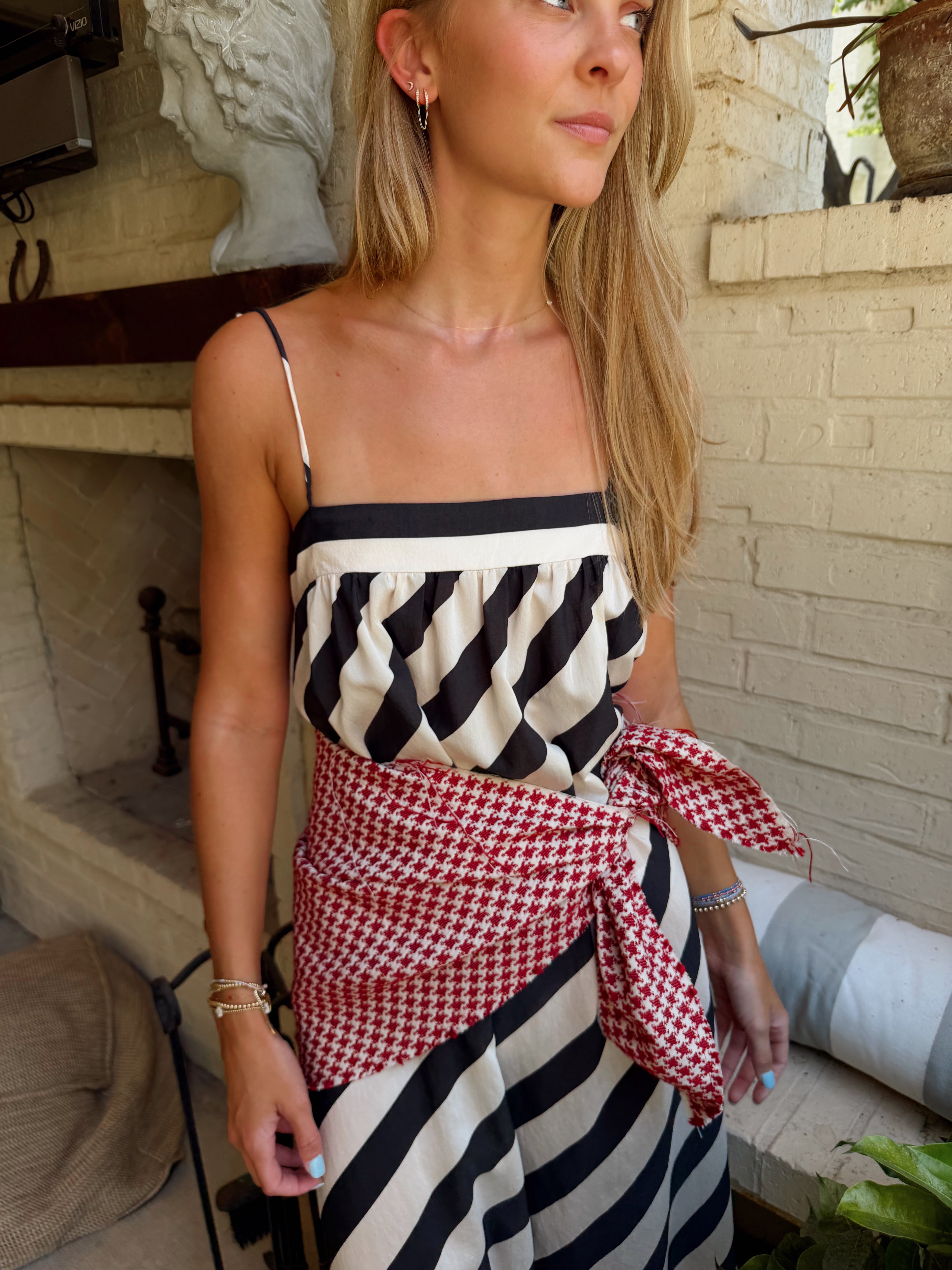 The Red Herringbone Waist Scarf