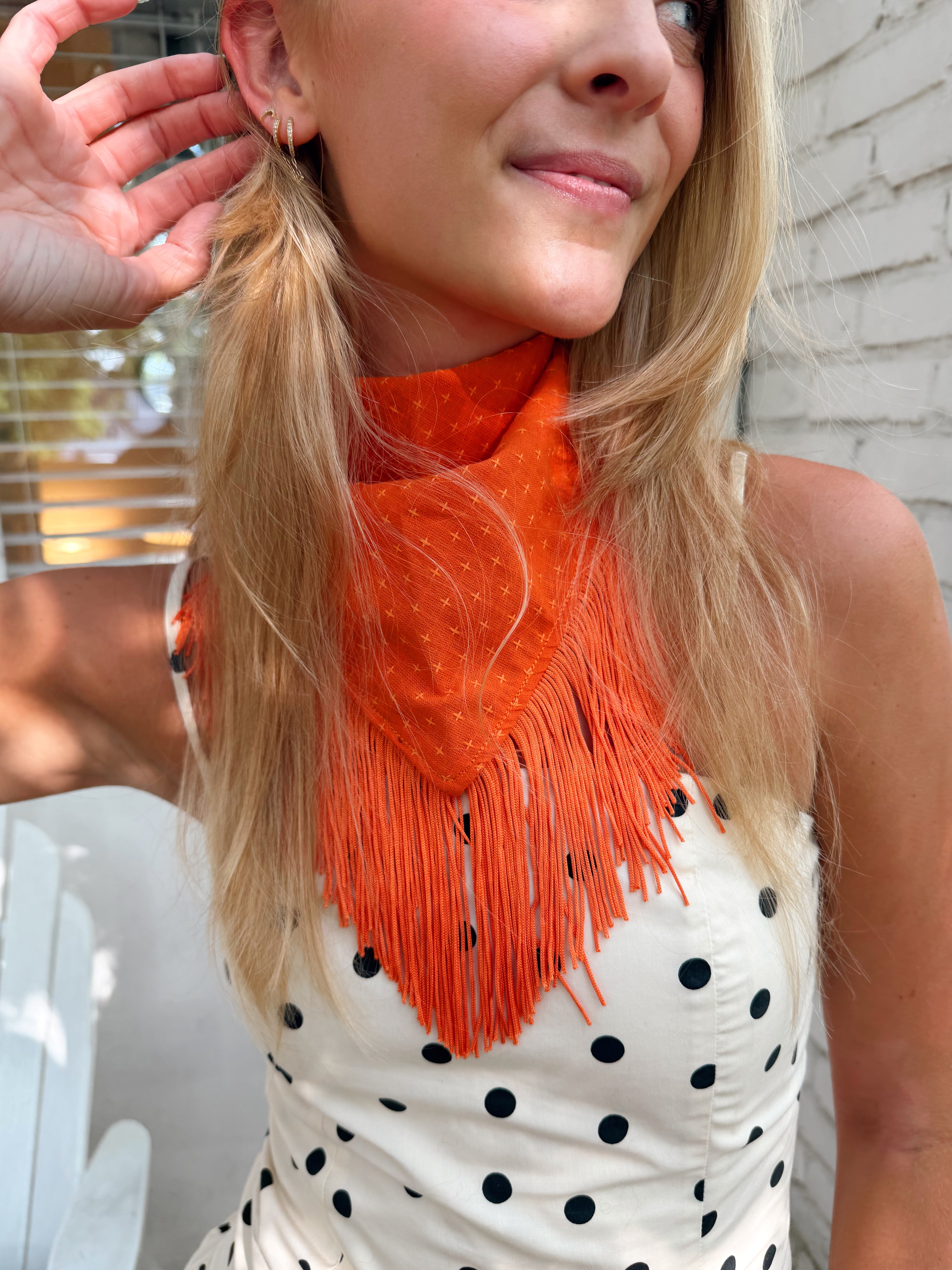 The Orange Cross Stitch Fringe Trim Neck Scarf