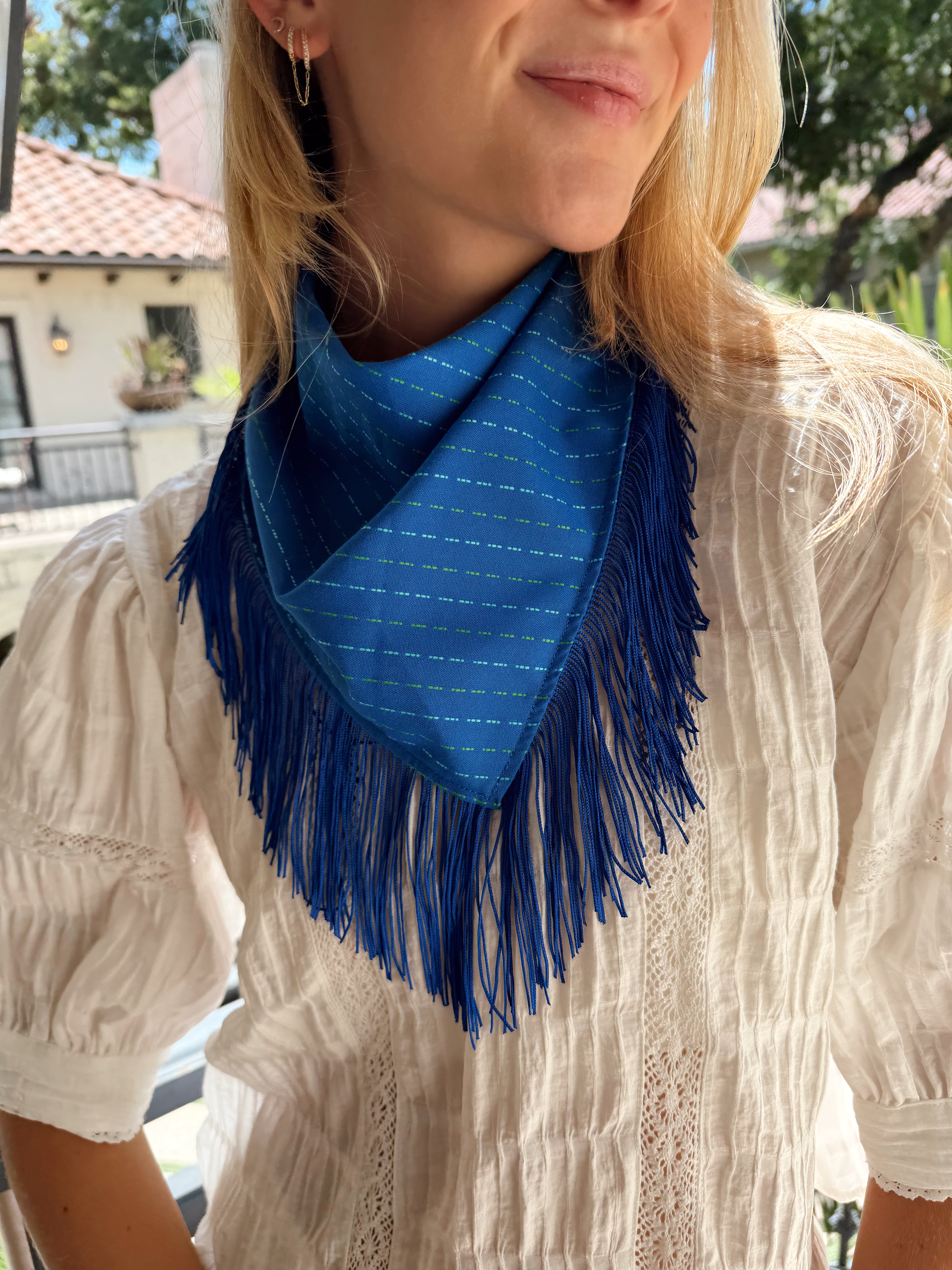 The Bright Blue Fringe Trim Neck Scarf