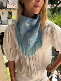 The Light Blue Brocade Fringe Trim Neck Scarf