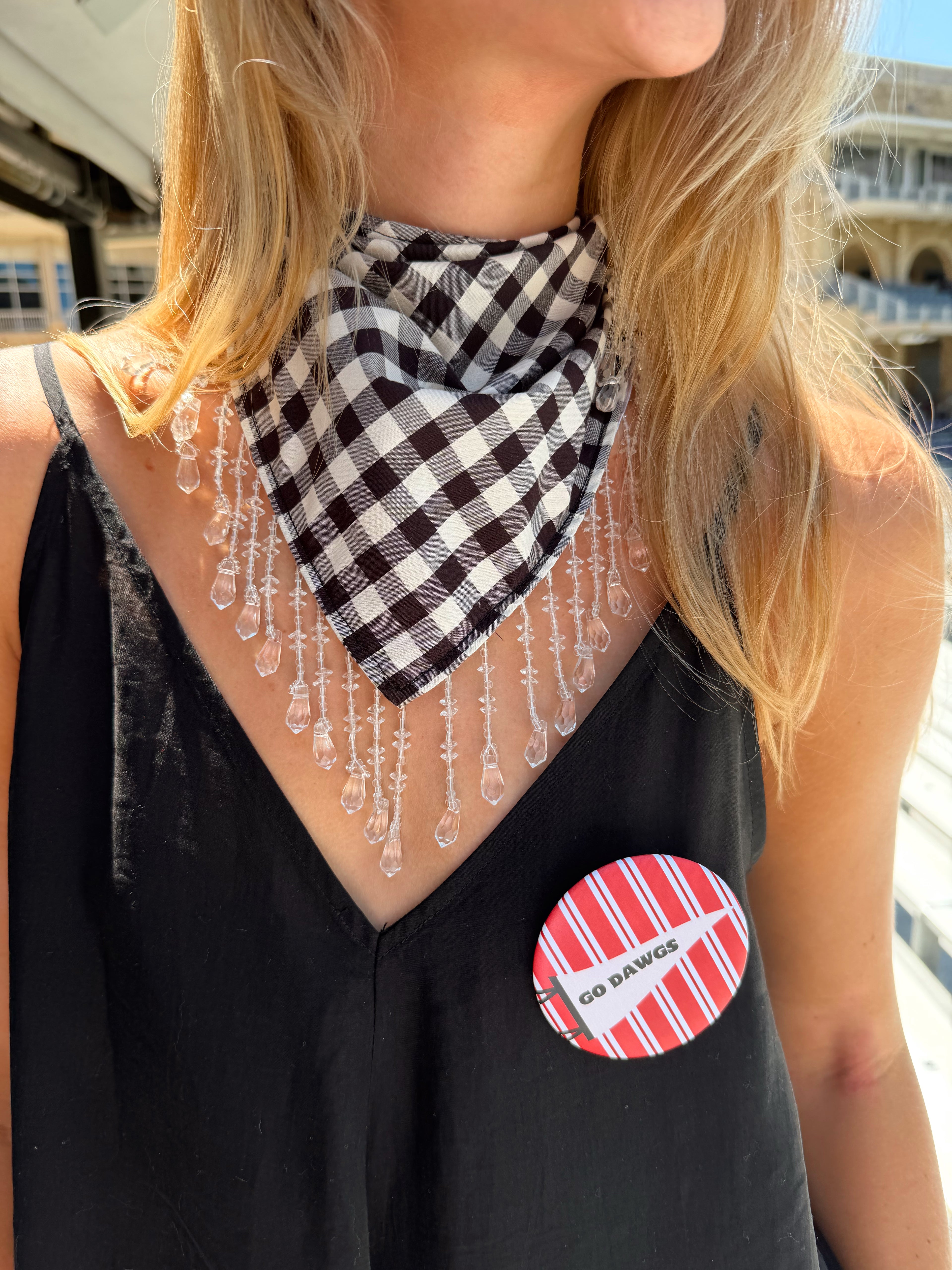The Black and White Beaded Trim Neck Scarf