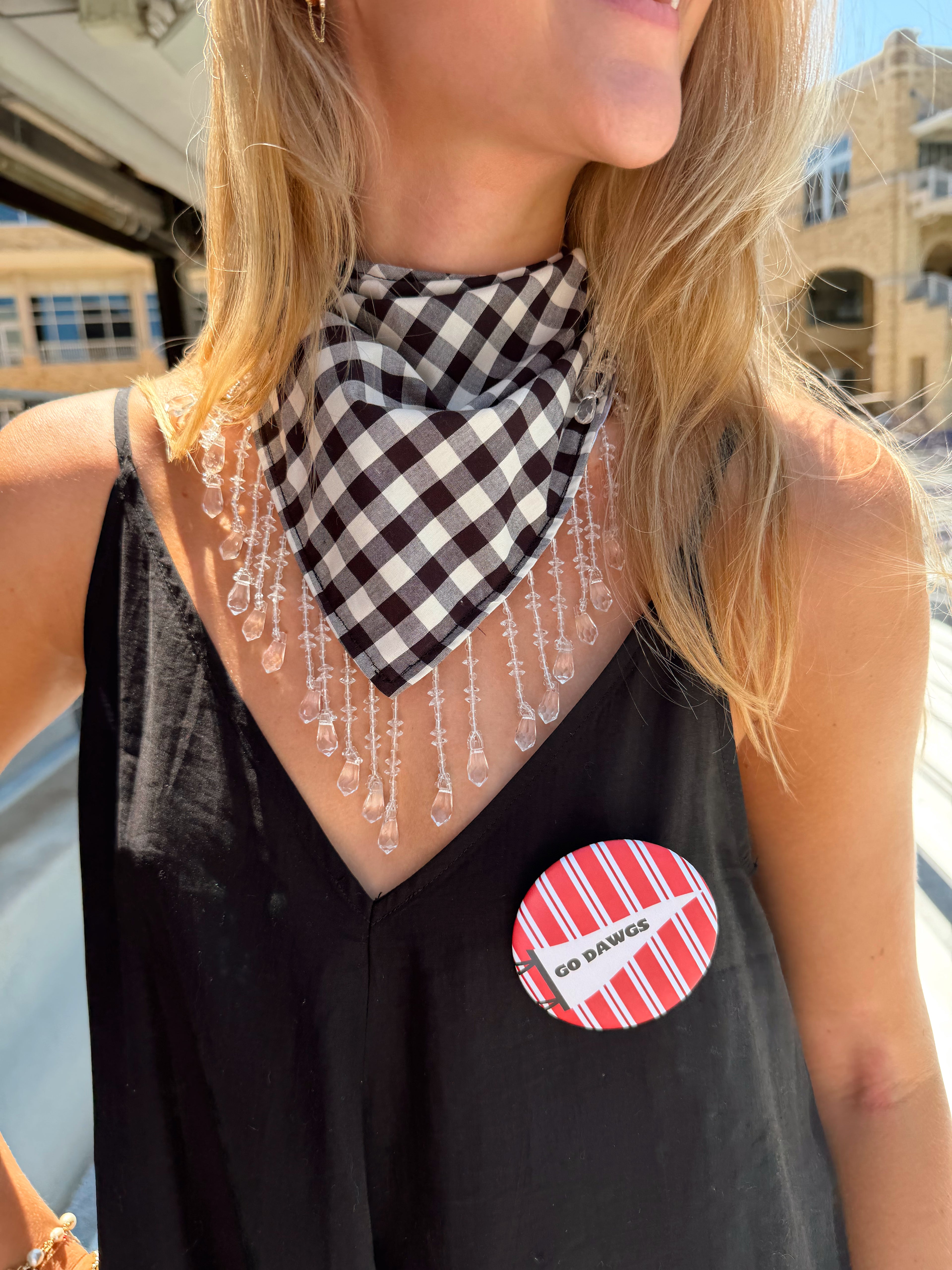 The Black and White Beaded Trim Neck Scarf