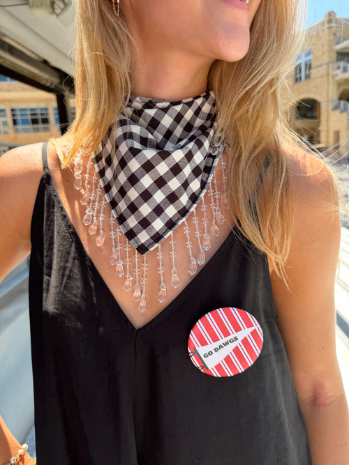 The Black and White Beaded Trim Neck Scarf