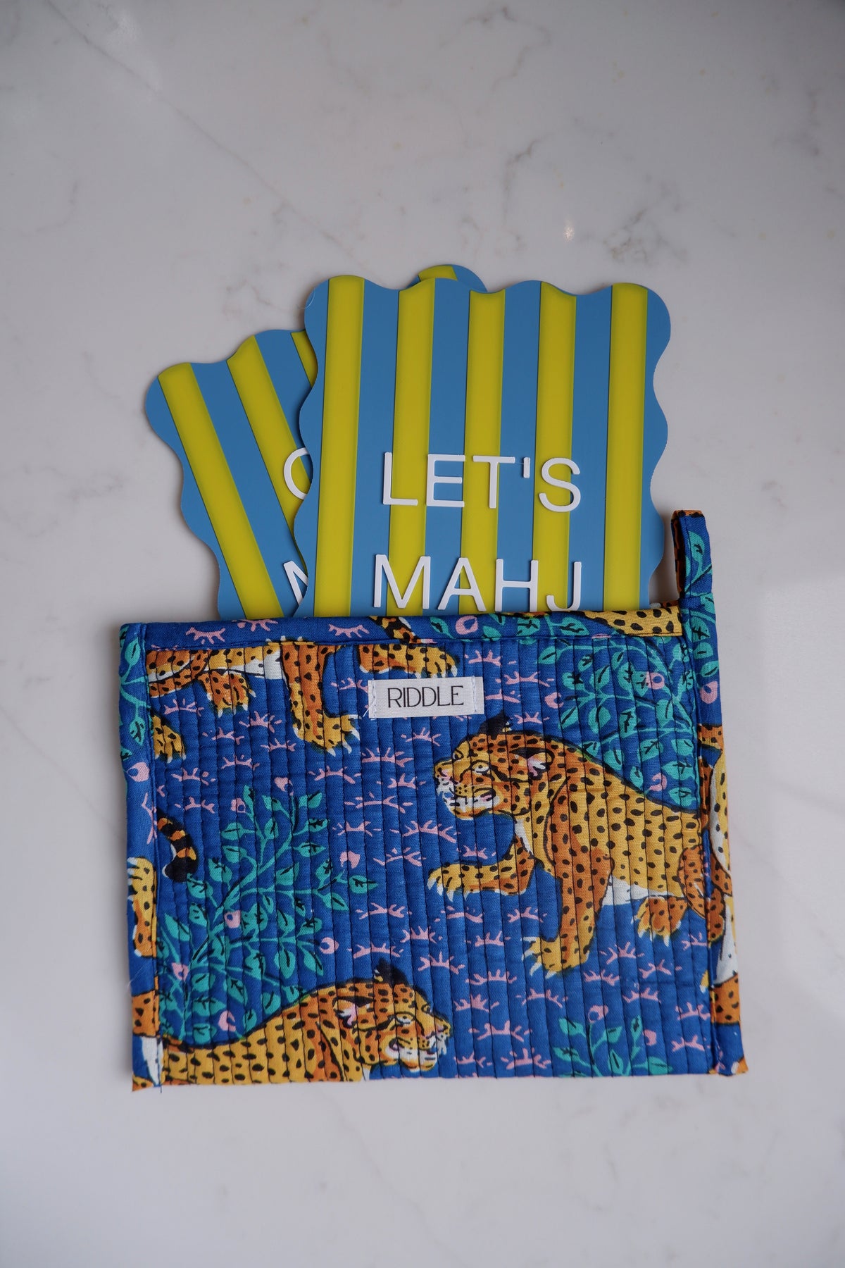 The Mahjong Card Pouch in Navy Blue Tigers