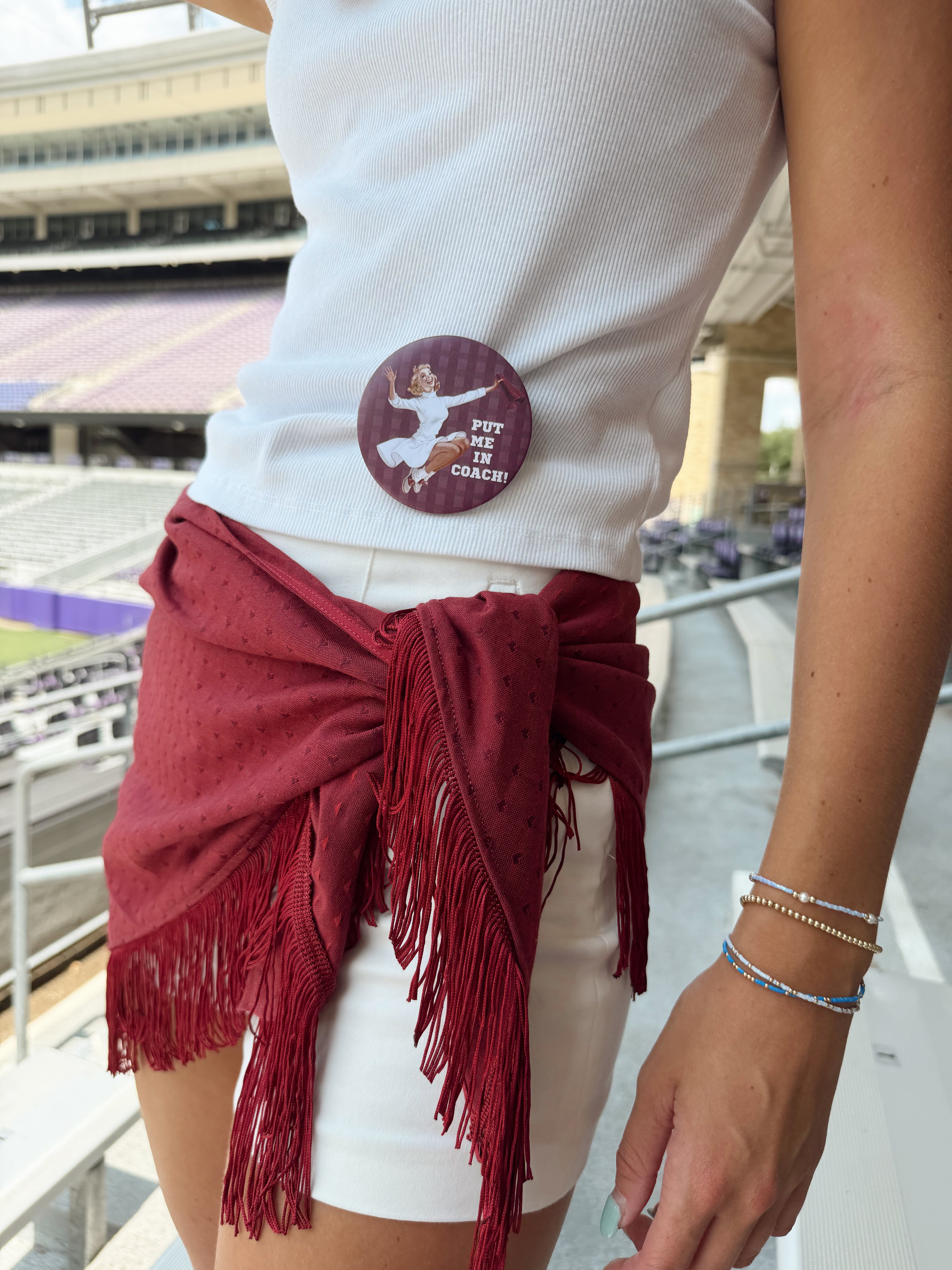 The Maroon Heart Fringe Trim Waist Scarf