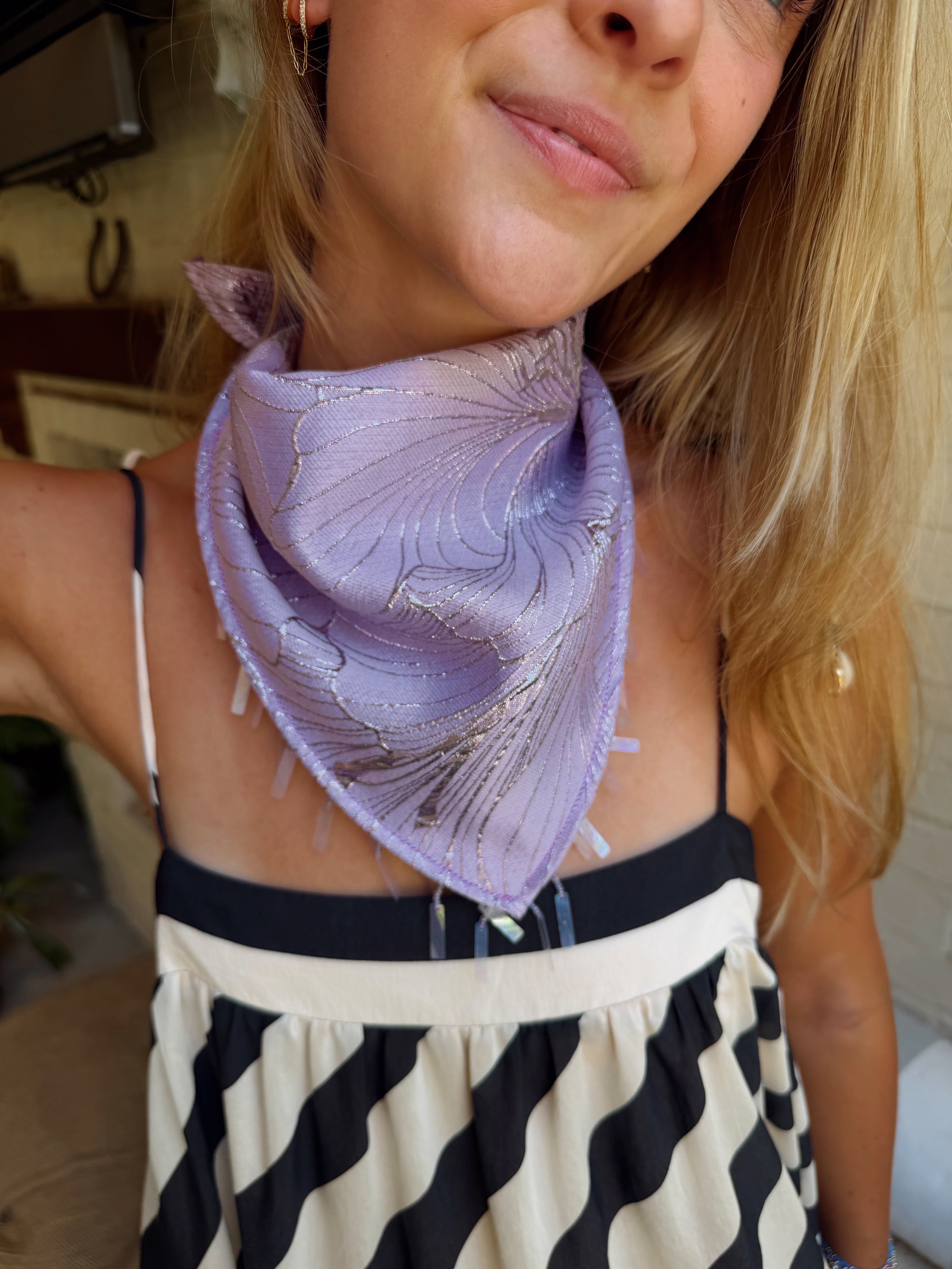 The Light Purple Brocade Beaded Trim Neck Scarf