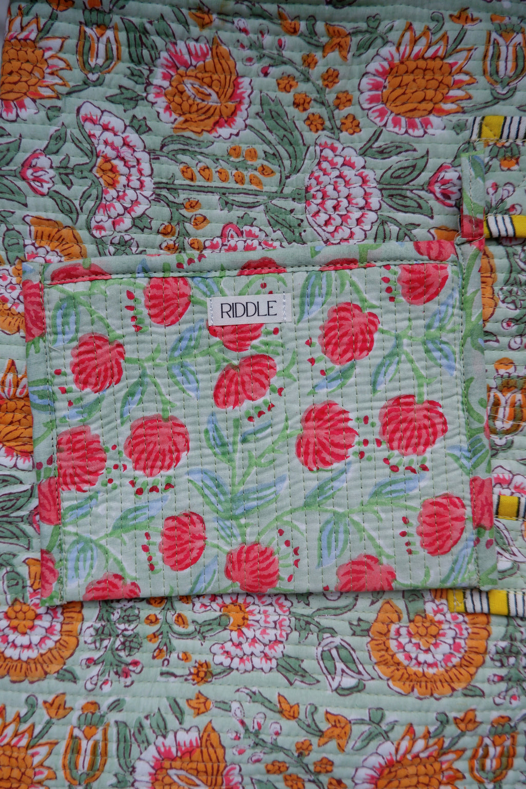 The Mahjong Card Pouch in Green and Scarlet Floral