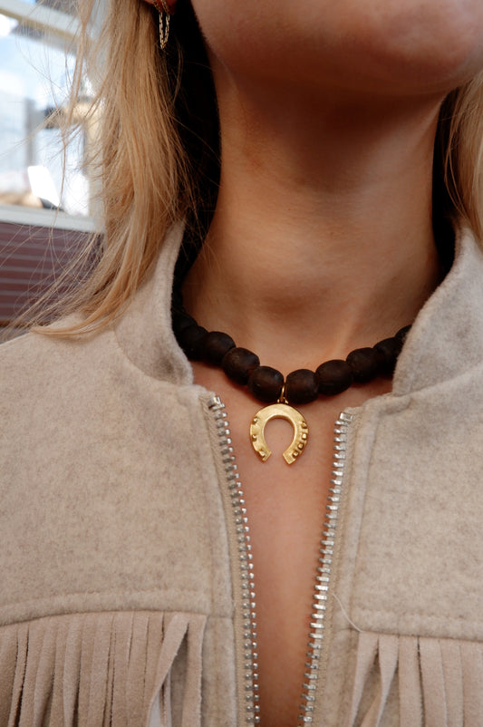 The Brown Beaded Horseshoe Necklace