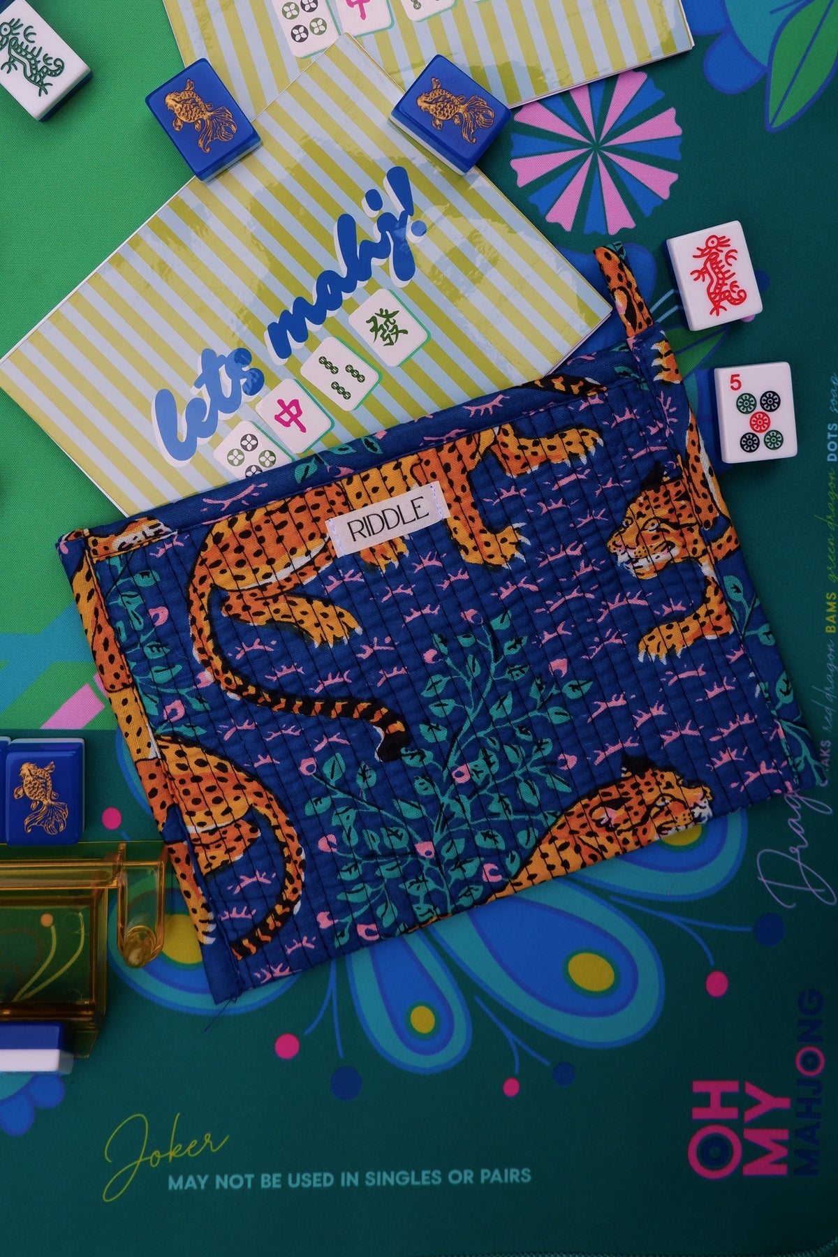 The Mahjong Card Pouch in Navy Blue Tigers