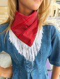 The Red and White Stripe Fringe Trim Neck Scarf
