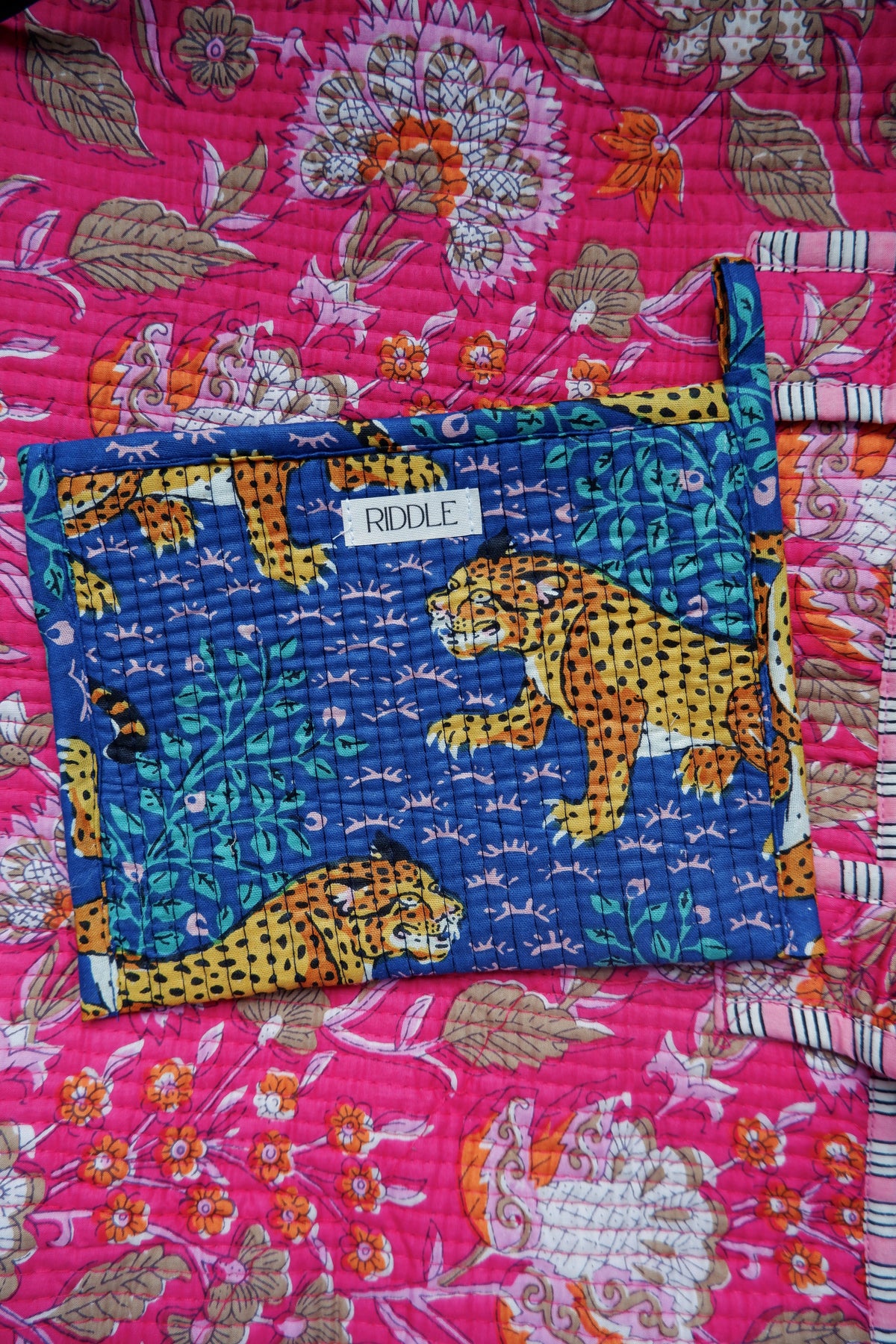 The Mahjong Card Pouch in Navy Blue Tigers