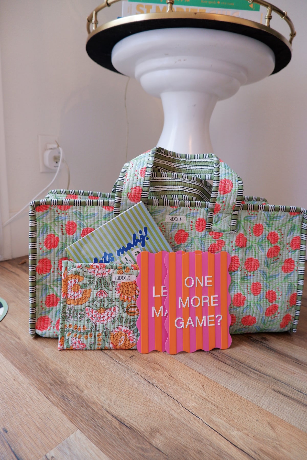 The Mahjong Bag in Green and Scarlet Orange Floral