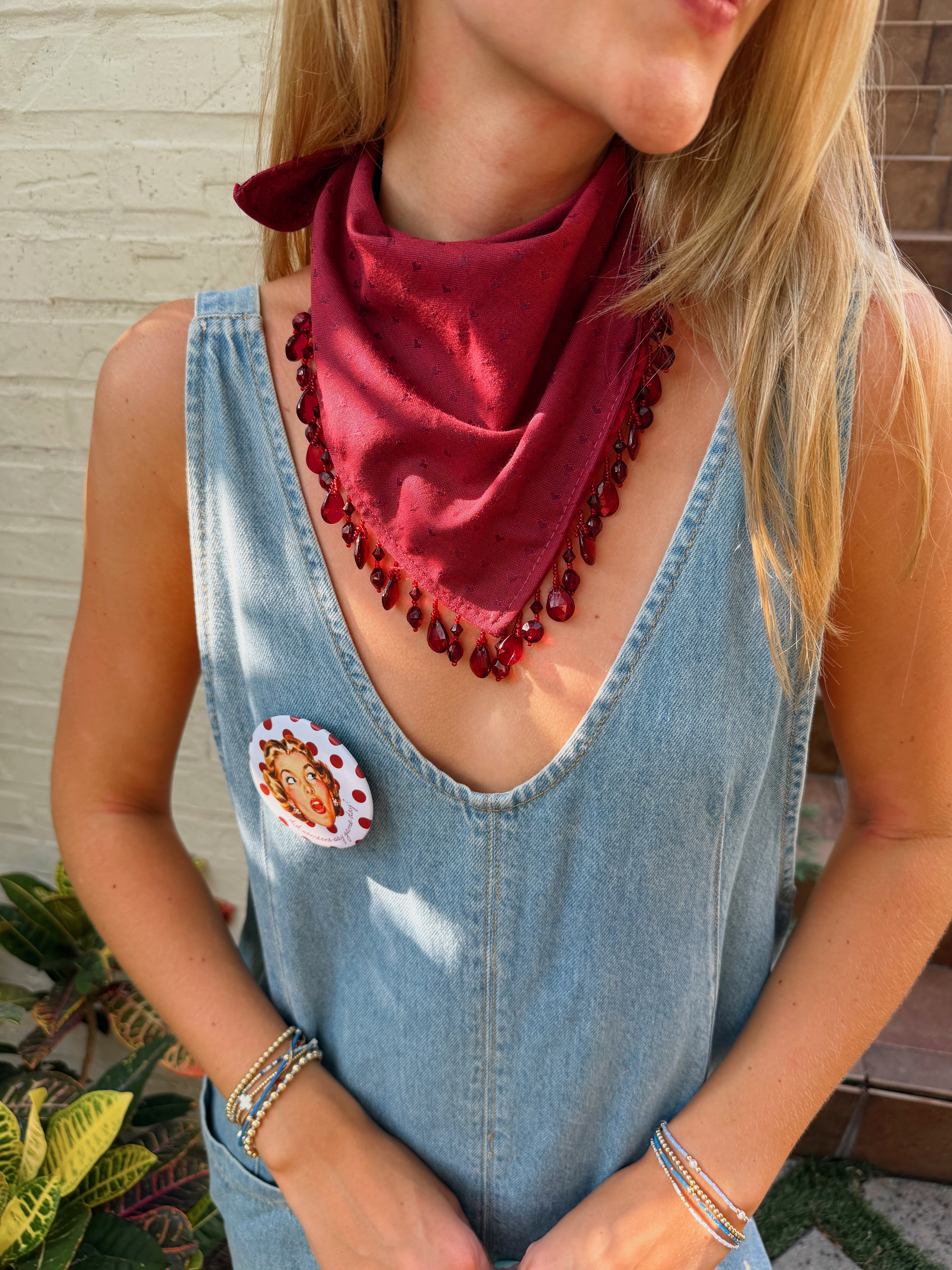 The Maroon Heart Beaded Trim Neck Scarf