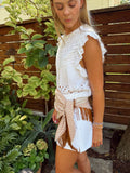 The Brown Polka Dot Fringe Trim Waist Scarf
