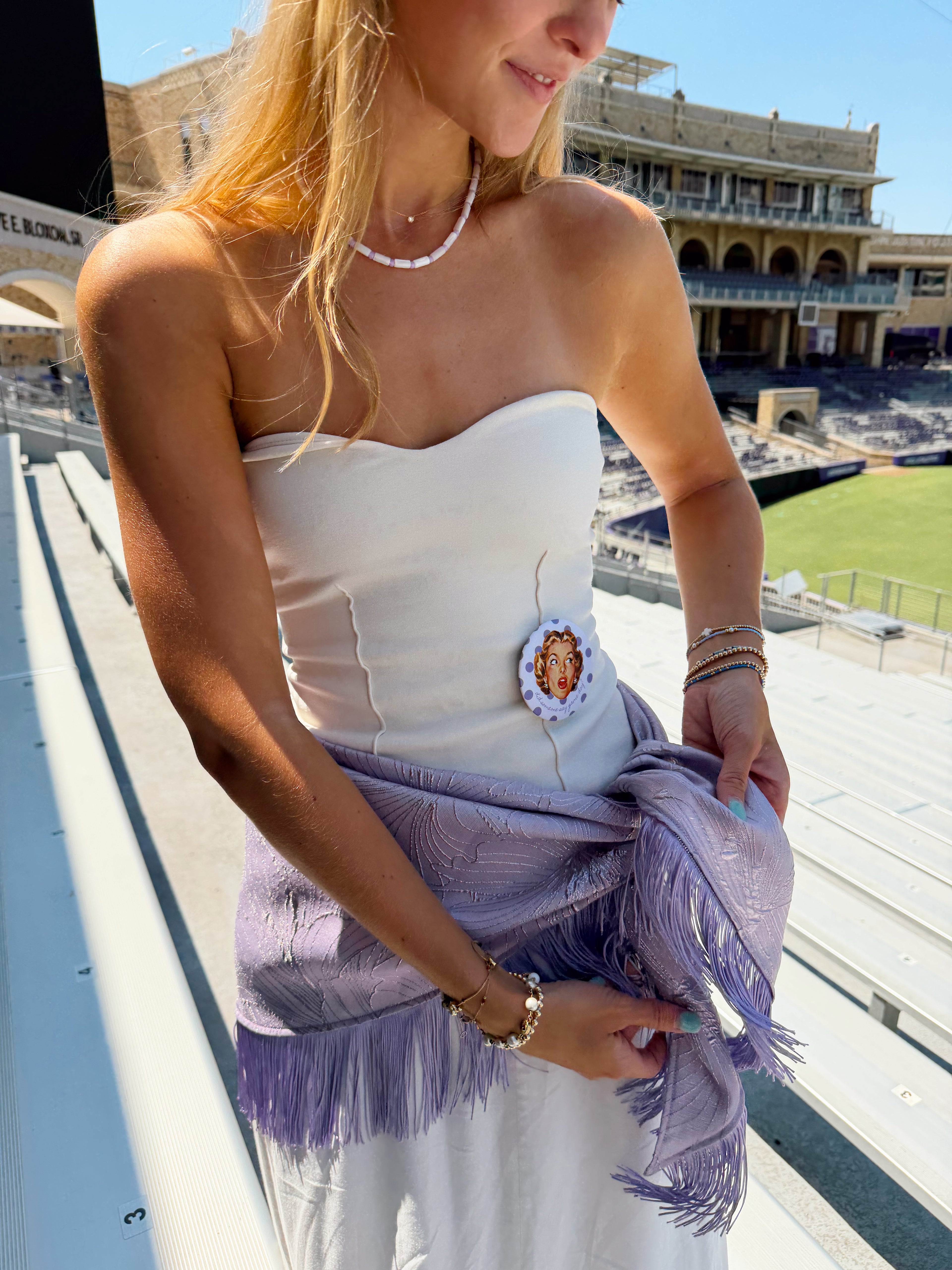 The Light Purple Brocade Fringe Trim Waist Scarf