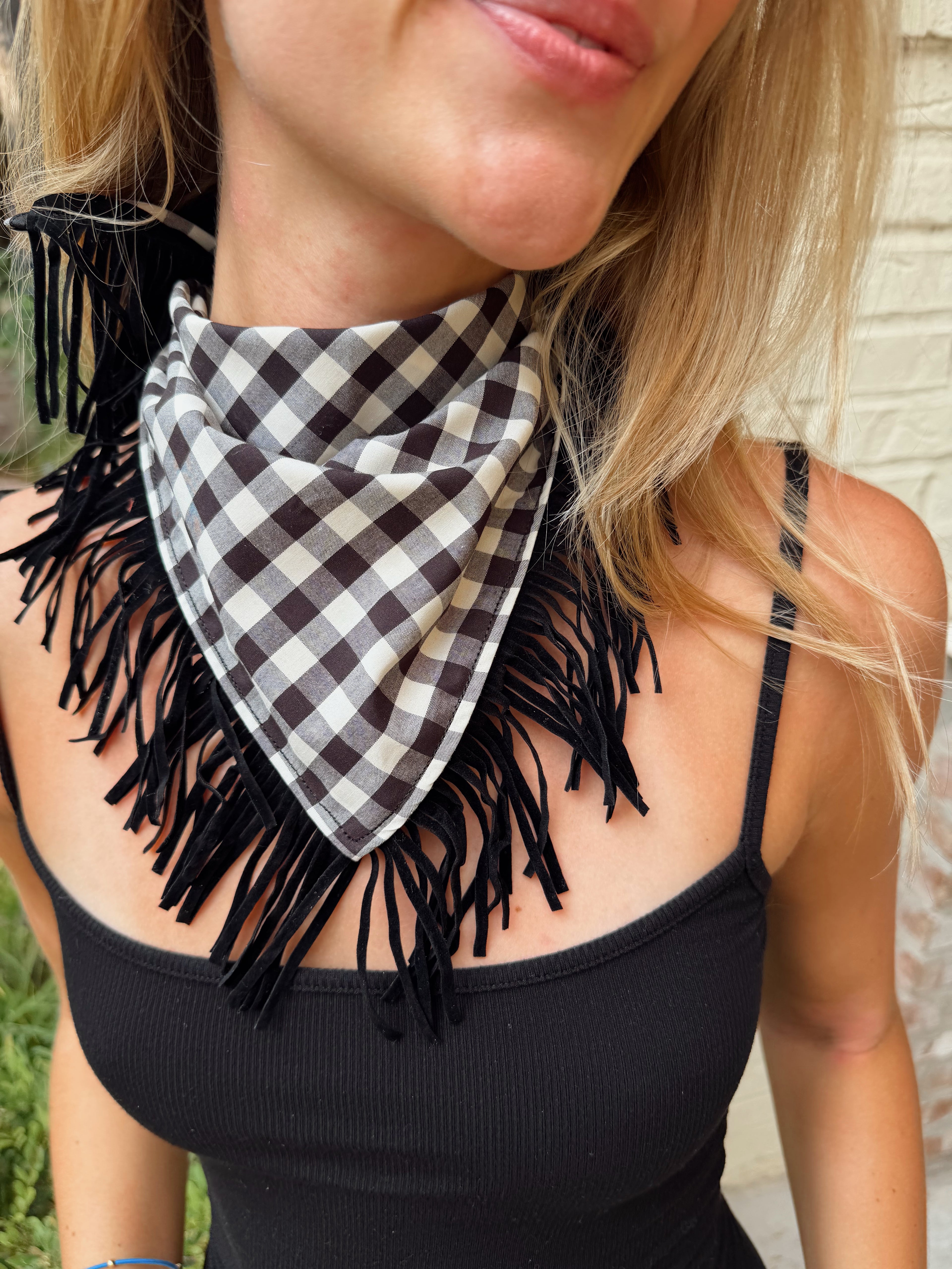The Black and White Fringe Trim Neck Scarf