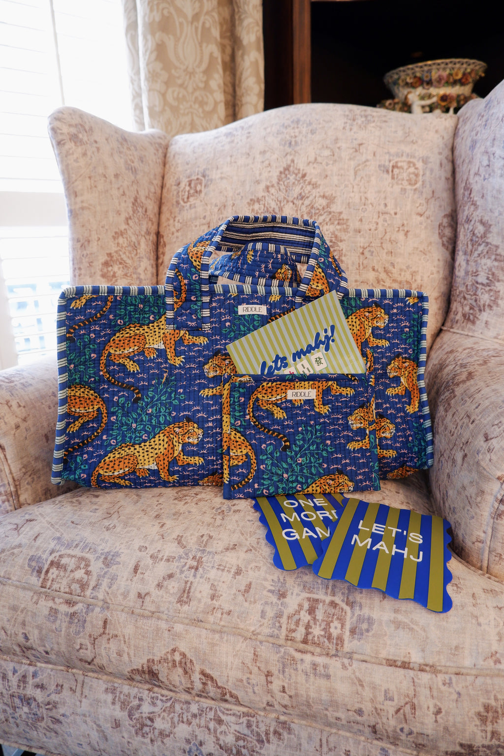 The Mahjong Bag in Navy Blue Tigers
