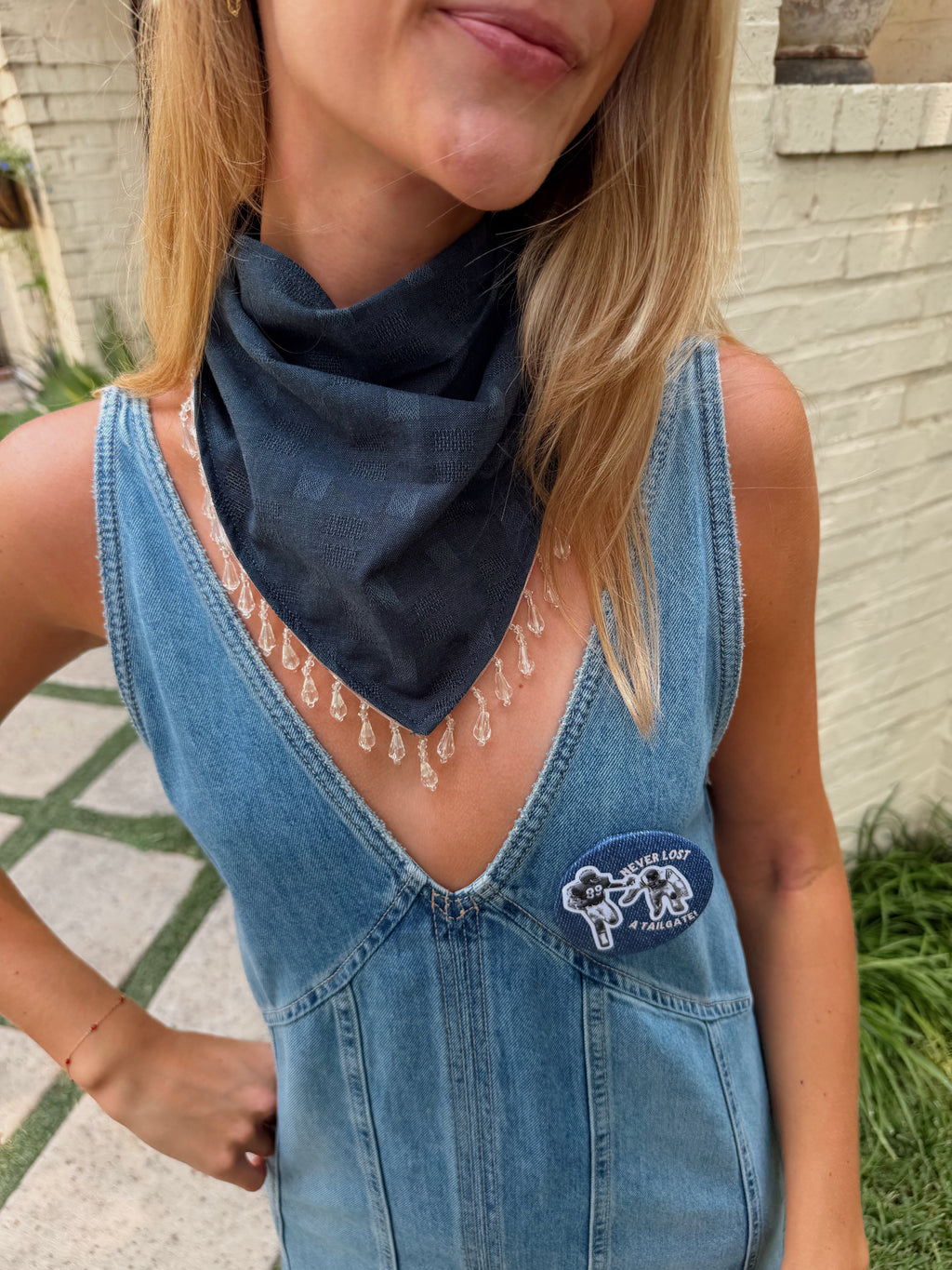 The Navy Beaded Trim Neck Scarf