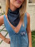 The Navy Beaded Trim Neck Scarf