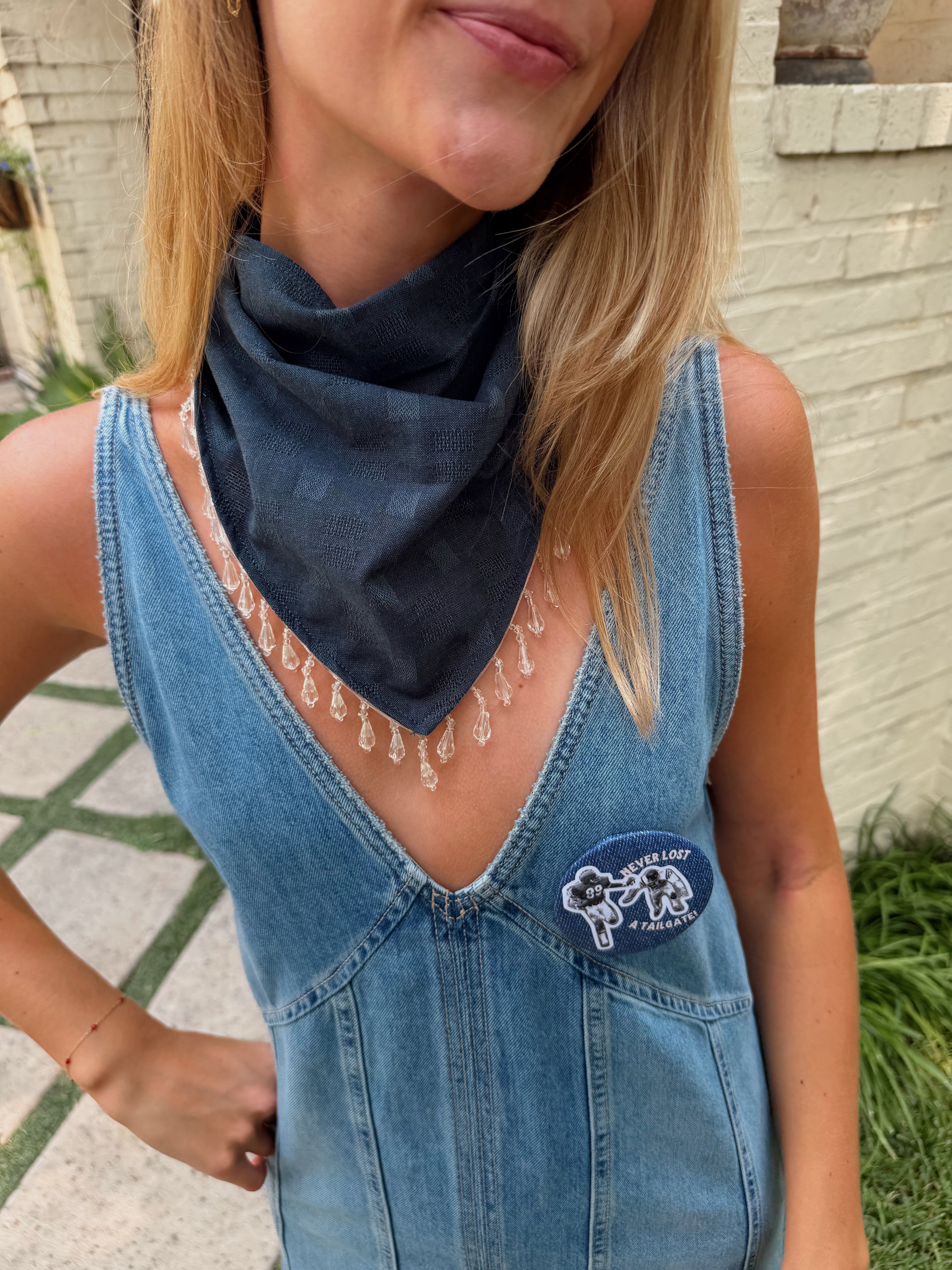 The Navy Beaded Trim Neck Scarf