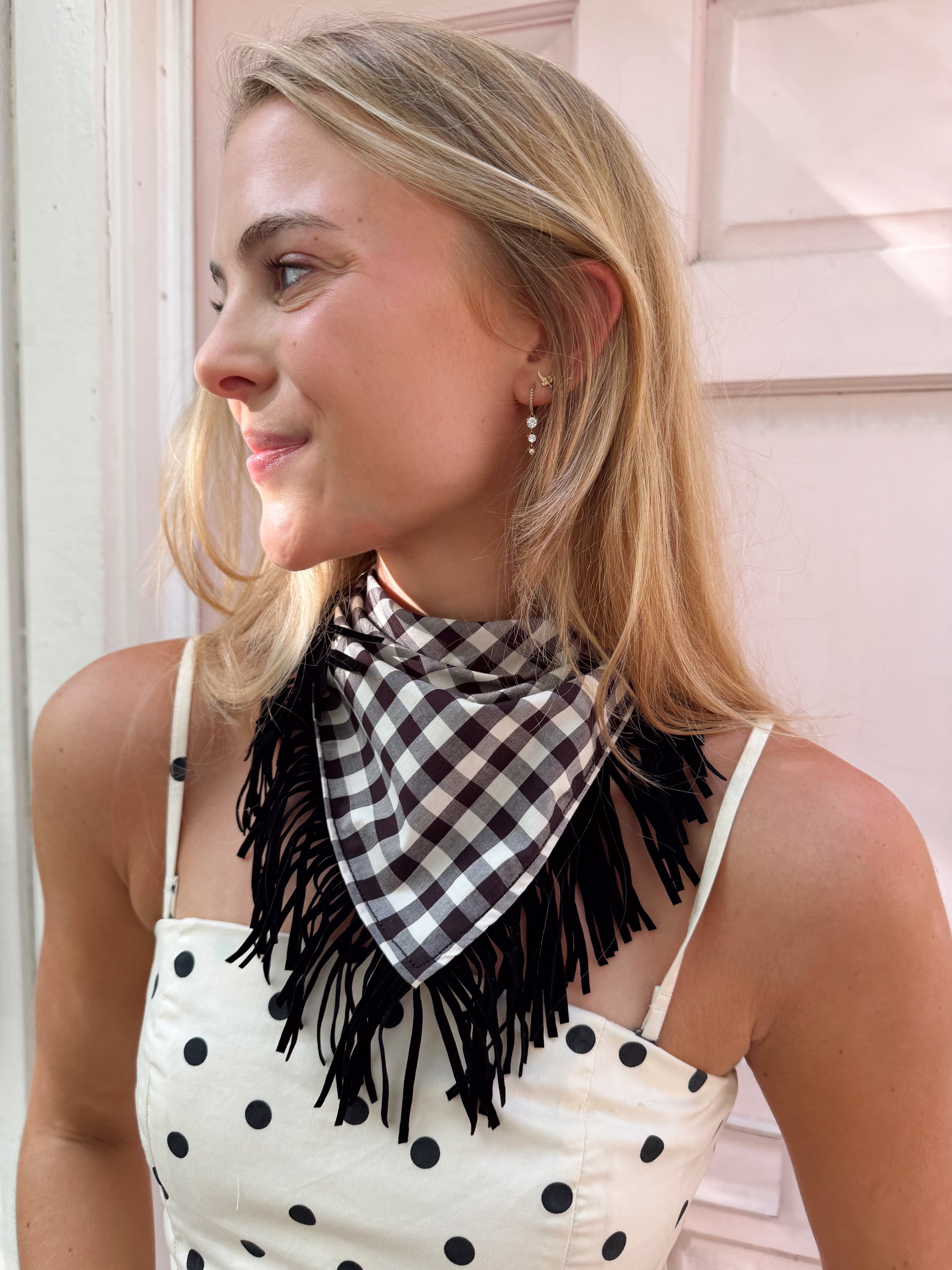 The Black and White Fringe Trim Neck Scarf