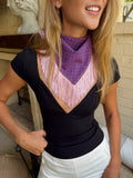 The Purple Cross Stitch Fringe Trim Neck Scarf