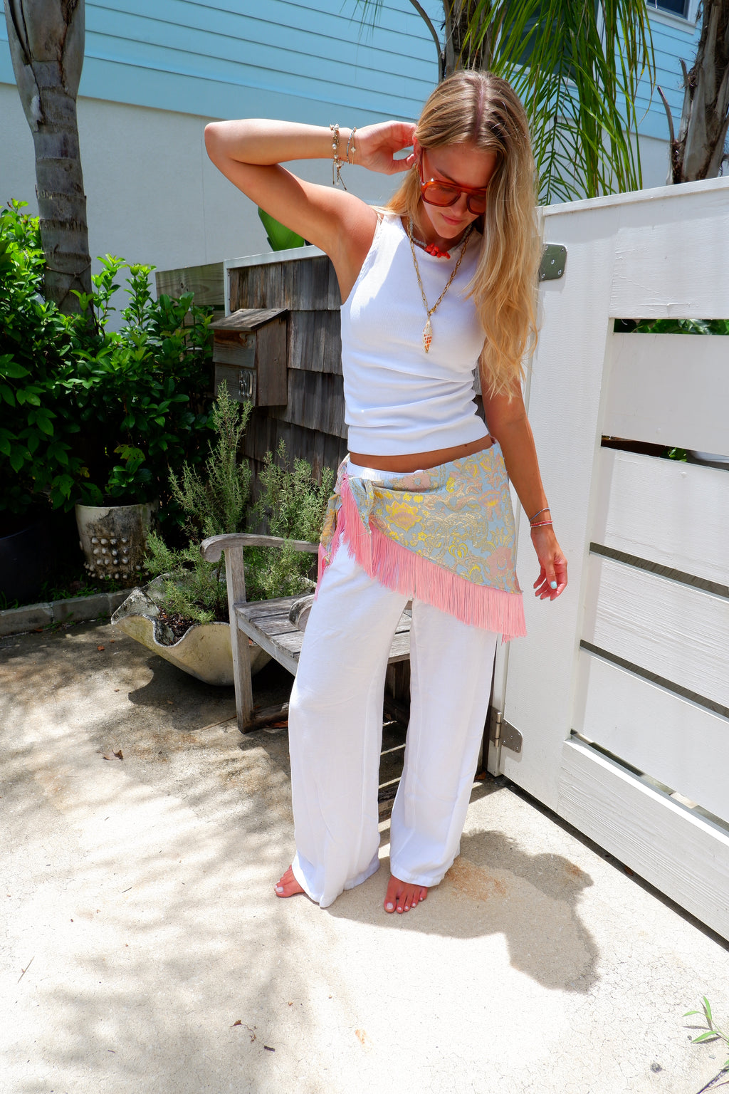 Multicolor Waist Scarf with Tassel Fringe