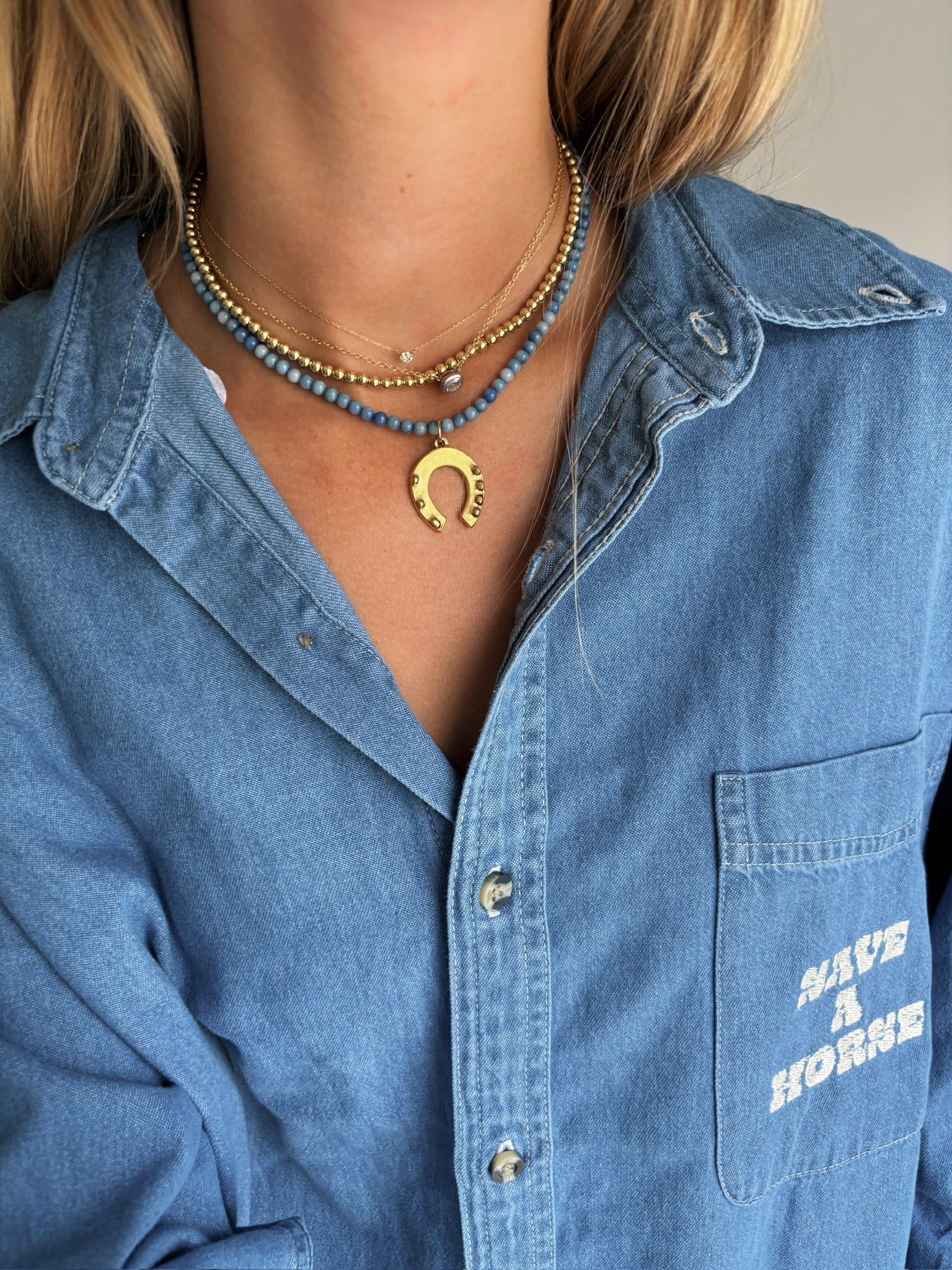 The Denim Blue Horse Shoe Necklace