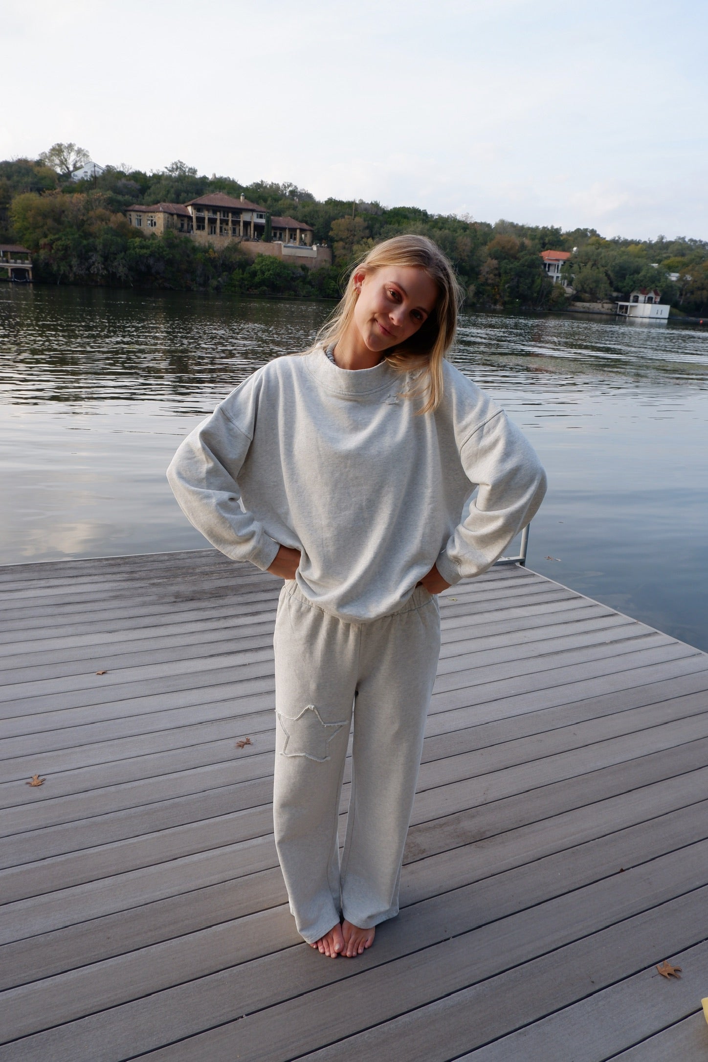 The Lucky Star Long Sleeve Sweat Set in Heather Grey