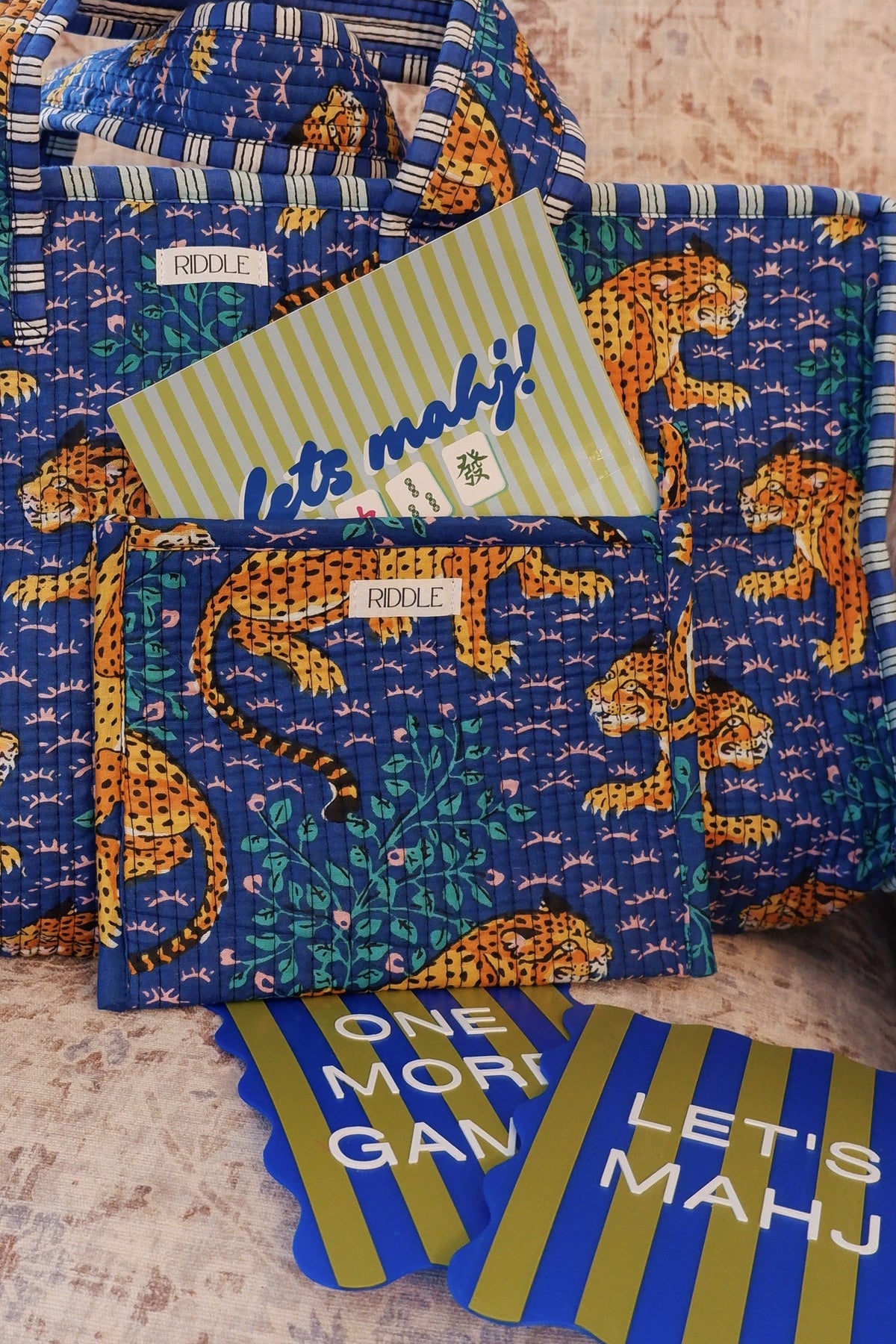 The Mahjong Card Pouch in Navy Blue Tigers