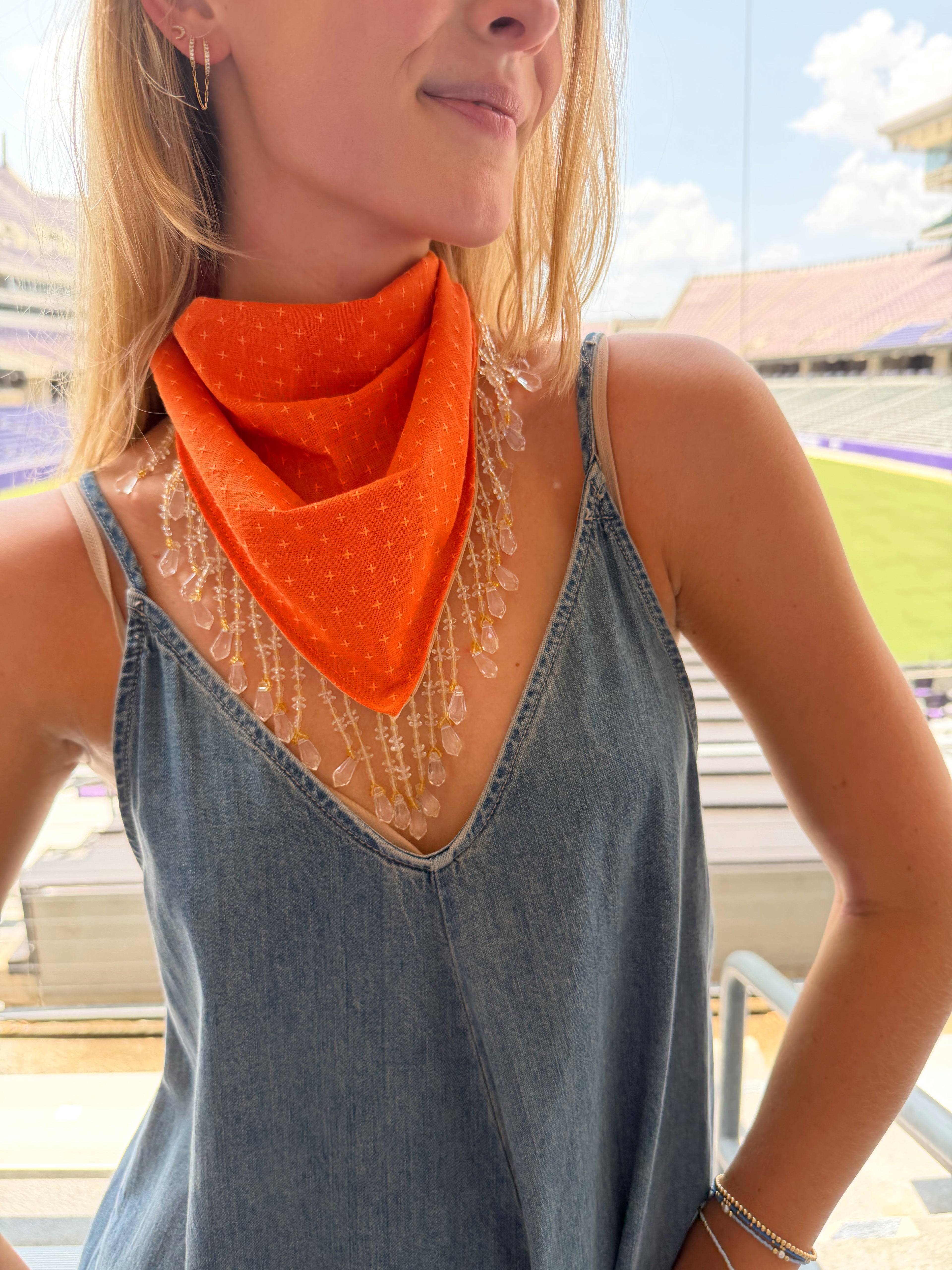 The Orange Cross Stitch Beaded Trim Neck Scarf