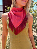 The Pink Gingham Fringe Trim Neck Scarf