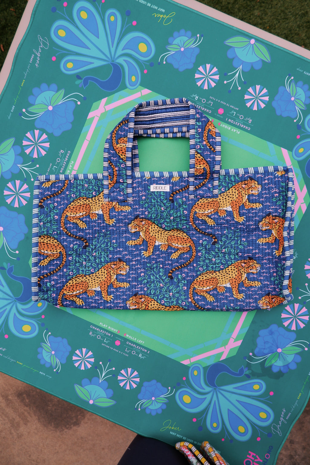The Mahjong Bag in Navy Blue Tigers