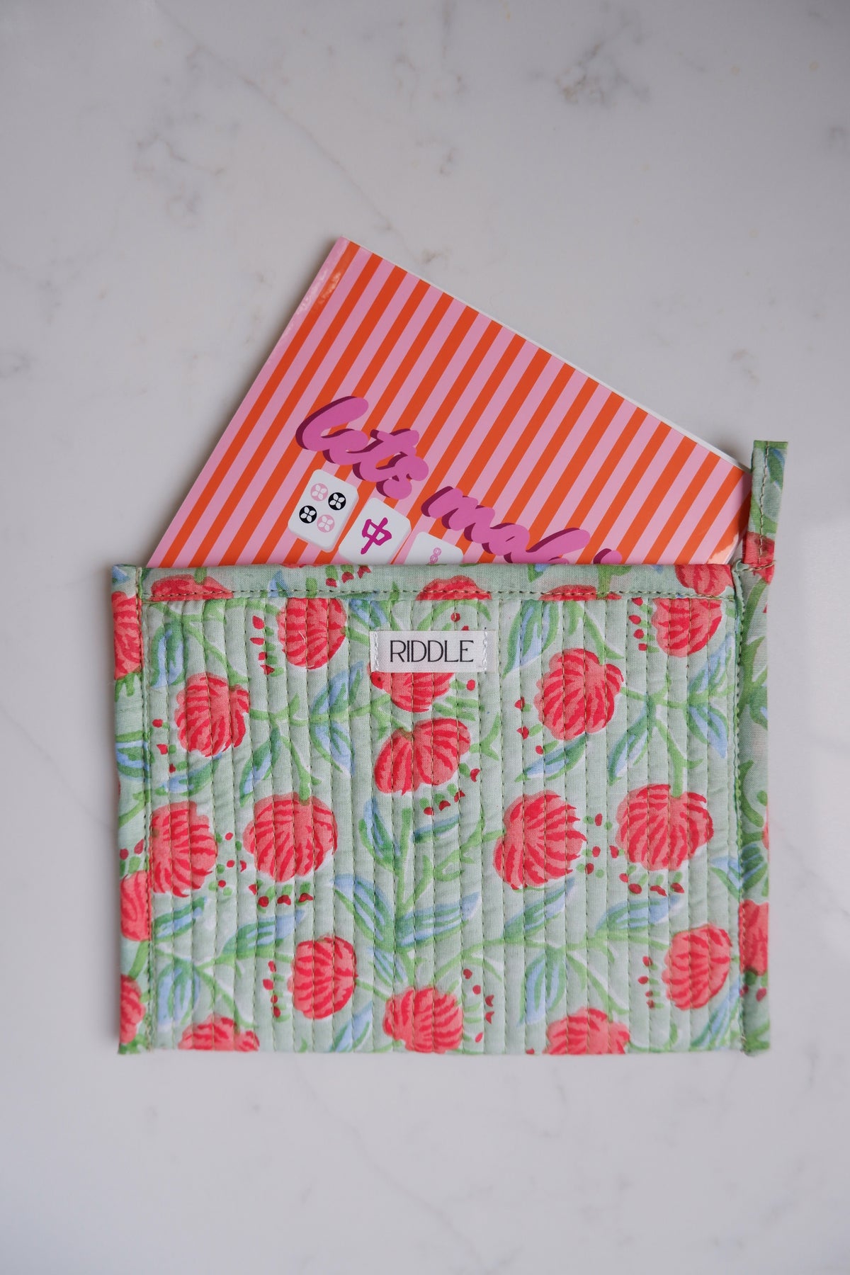 The Mahjong Card Pouch in Green and Scarlet Floral