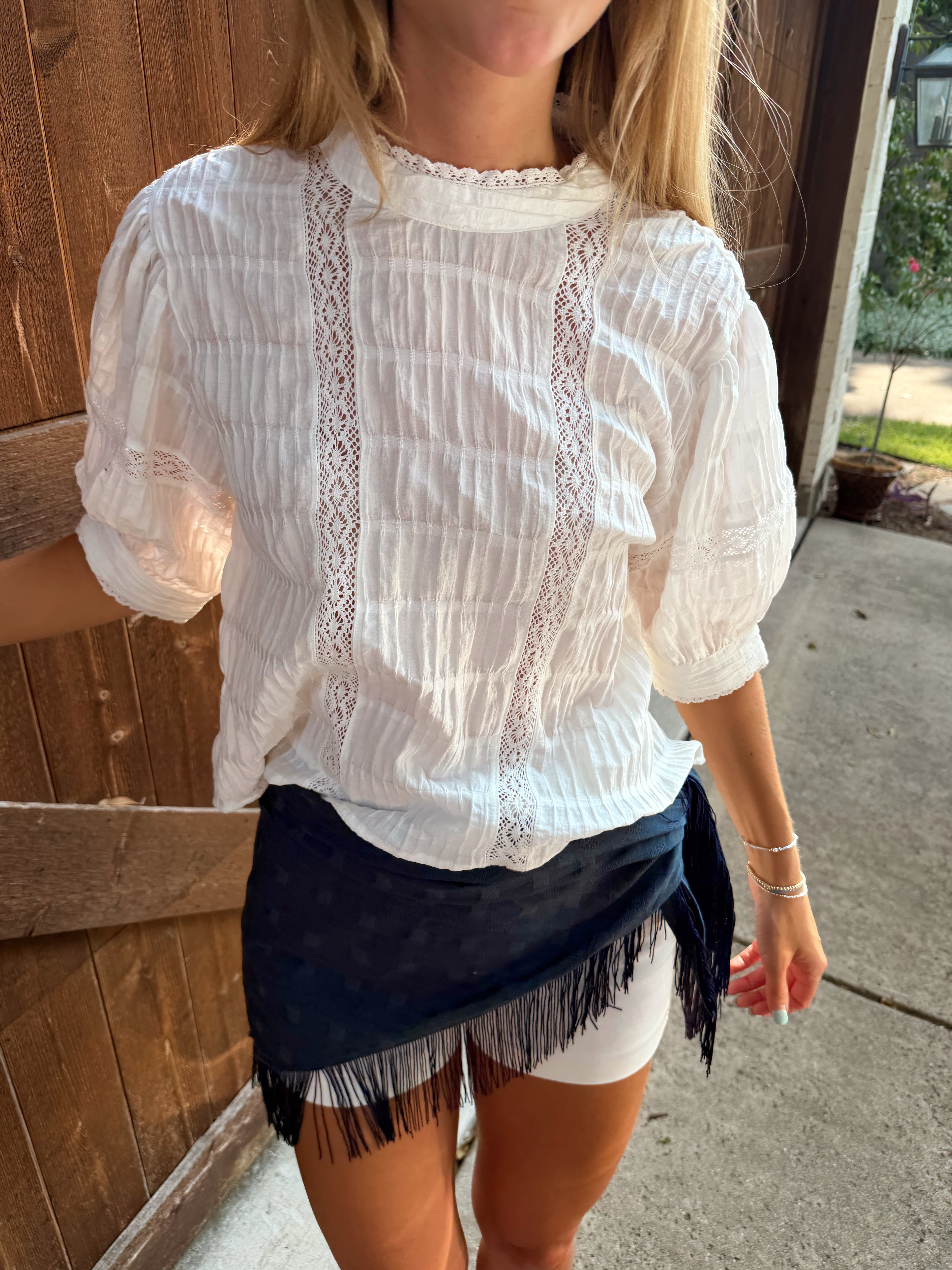 The Navy Fringe Trim Waist Scarf