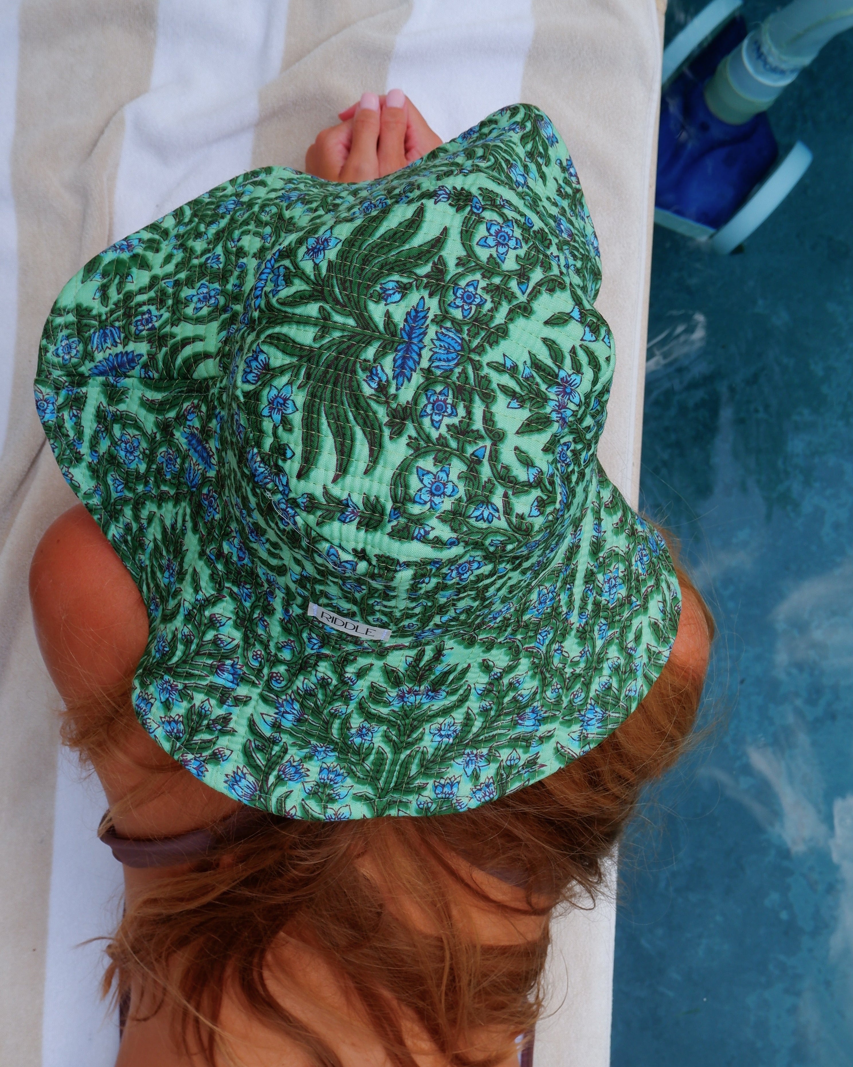 The Green and Indigo Vine Quilted Hat