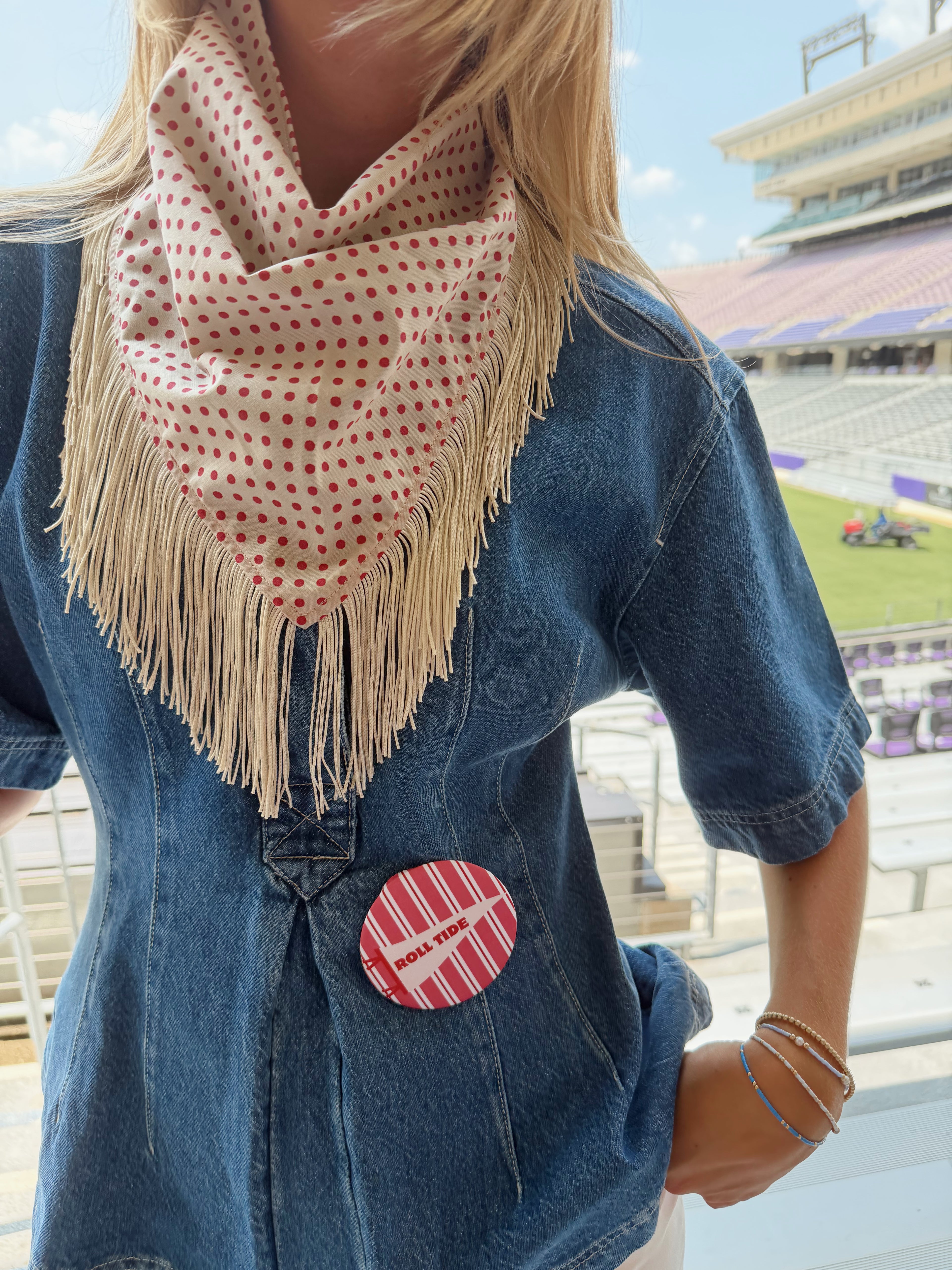 The Red Polka Dot Fringe Trim Neck Scarf