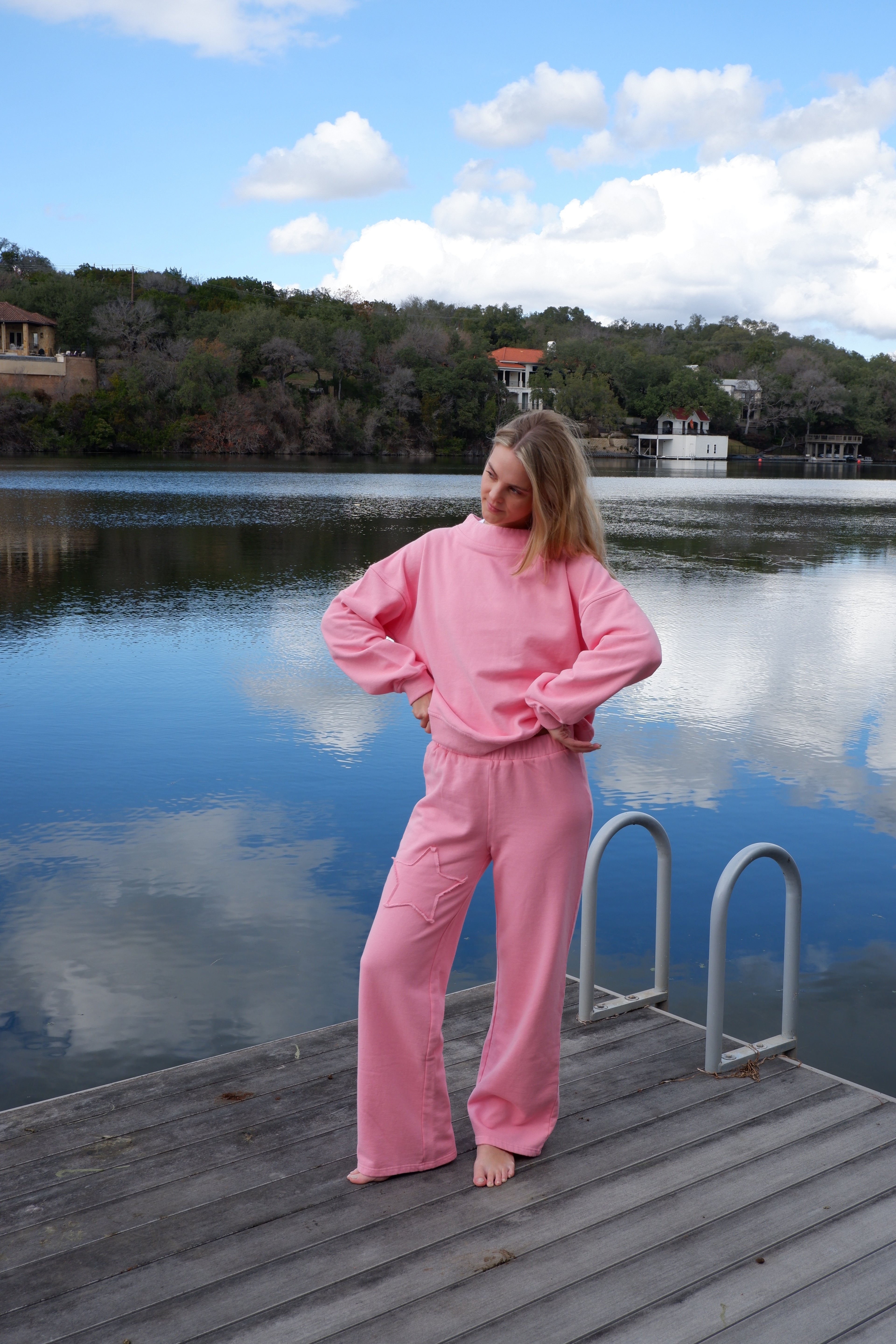 The Lucky Star Long Sleeve Sweat Set in Pink