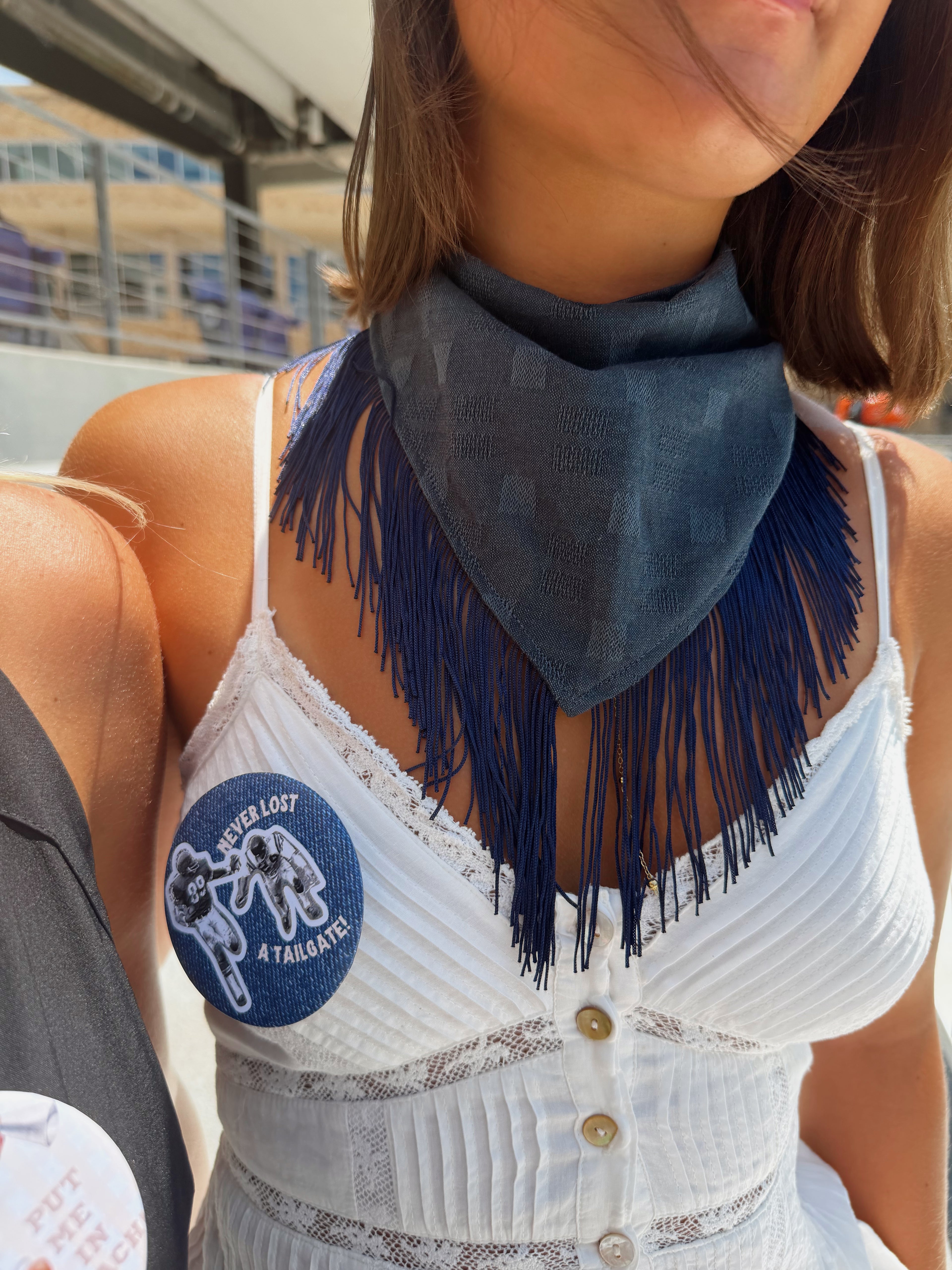 The Navy Fringe Trim Neck Scarf