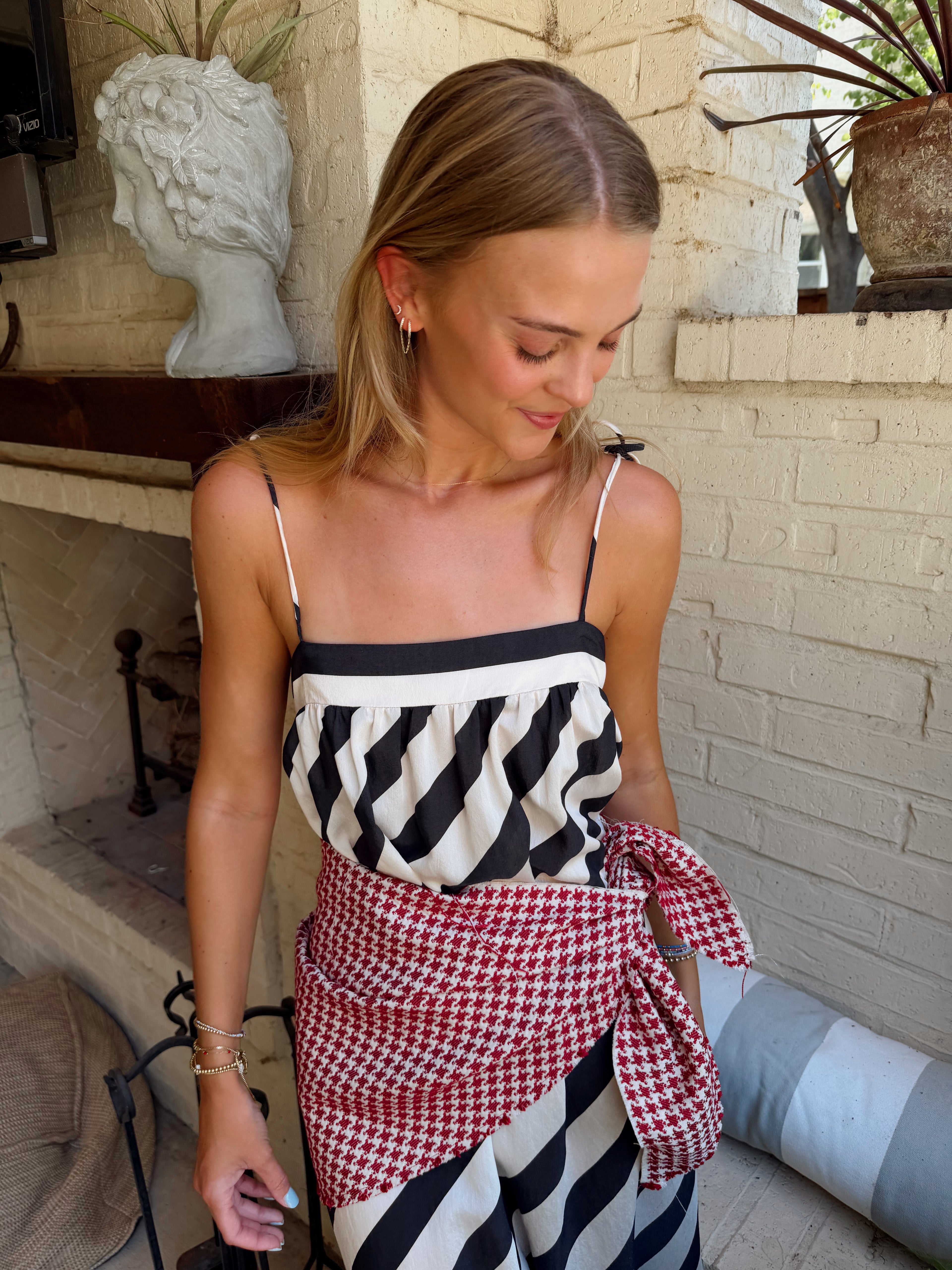 The Red Herringbone Waist Scarf