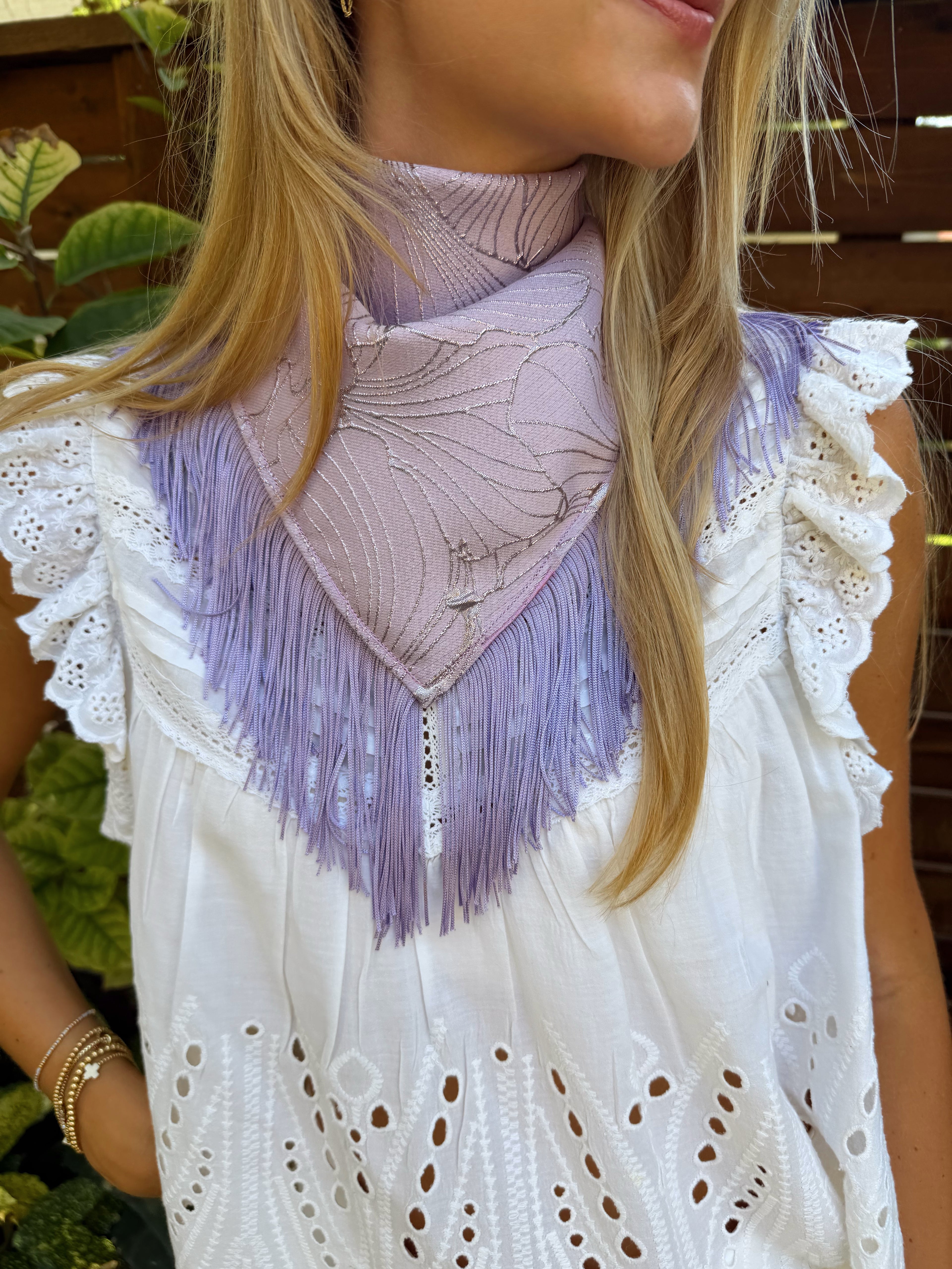 The Light Purple Brocade Fringe Trim Neck Scarf