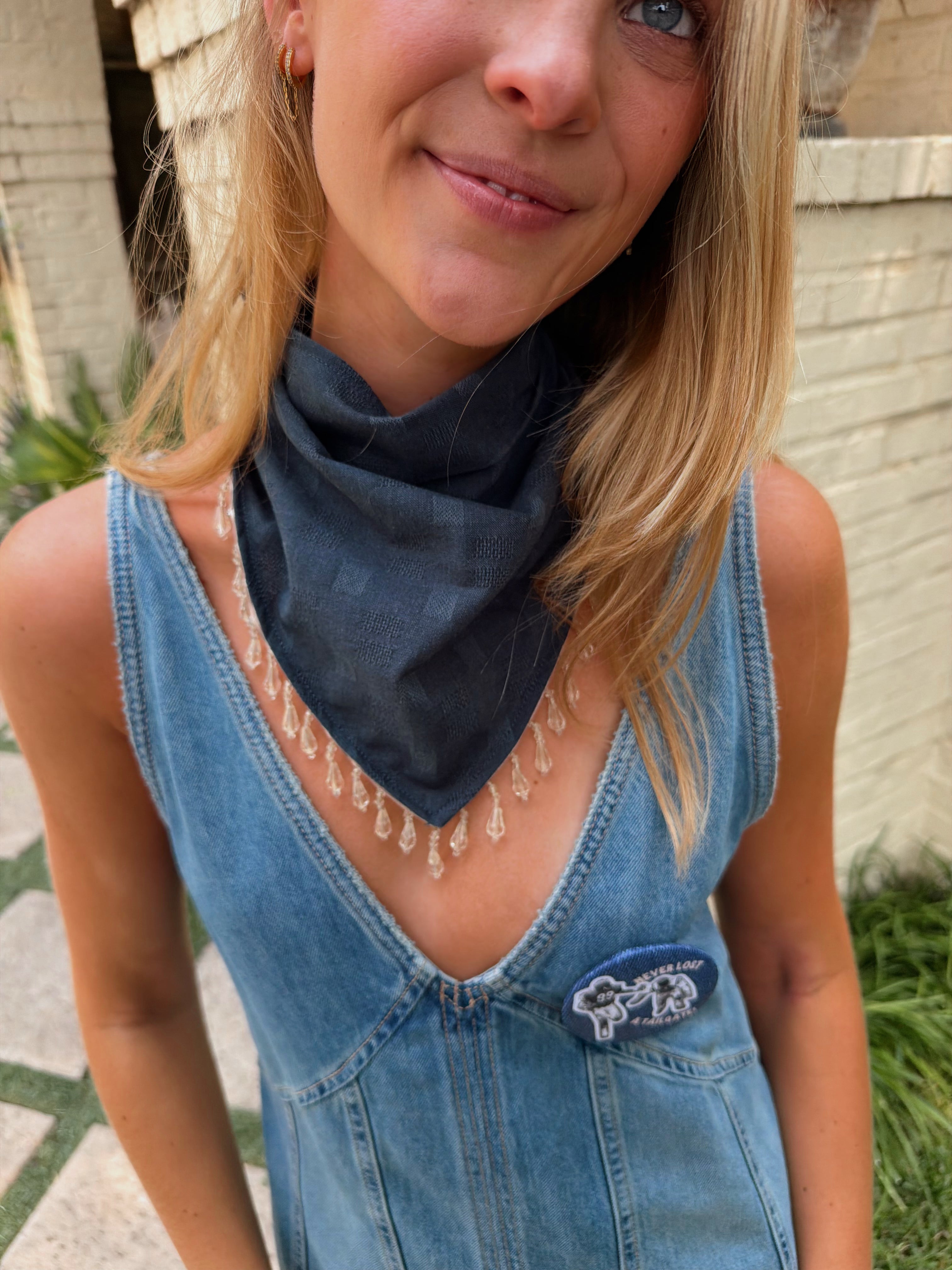 The Navy Beaded Trim Neck Scarf