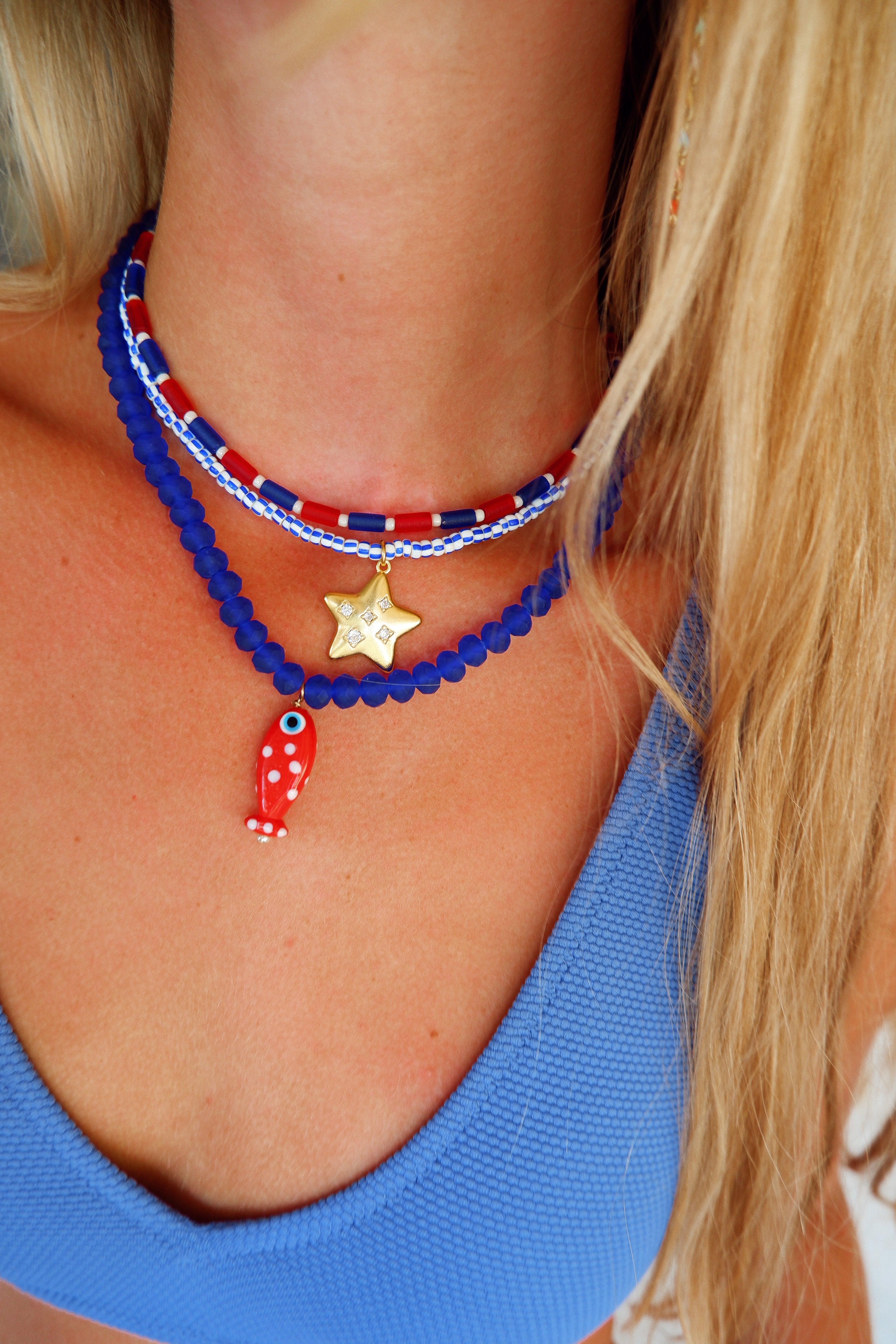 The Navy and Red Fish Necklace