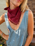 The Maroon Heart Beaded Trim Neck Scarf