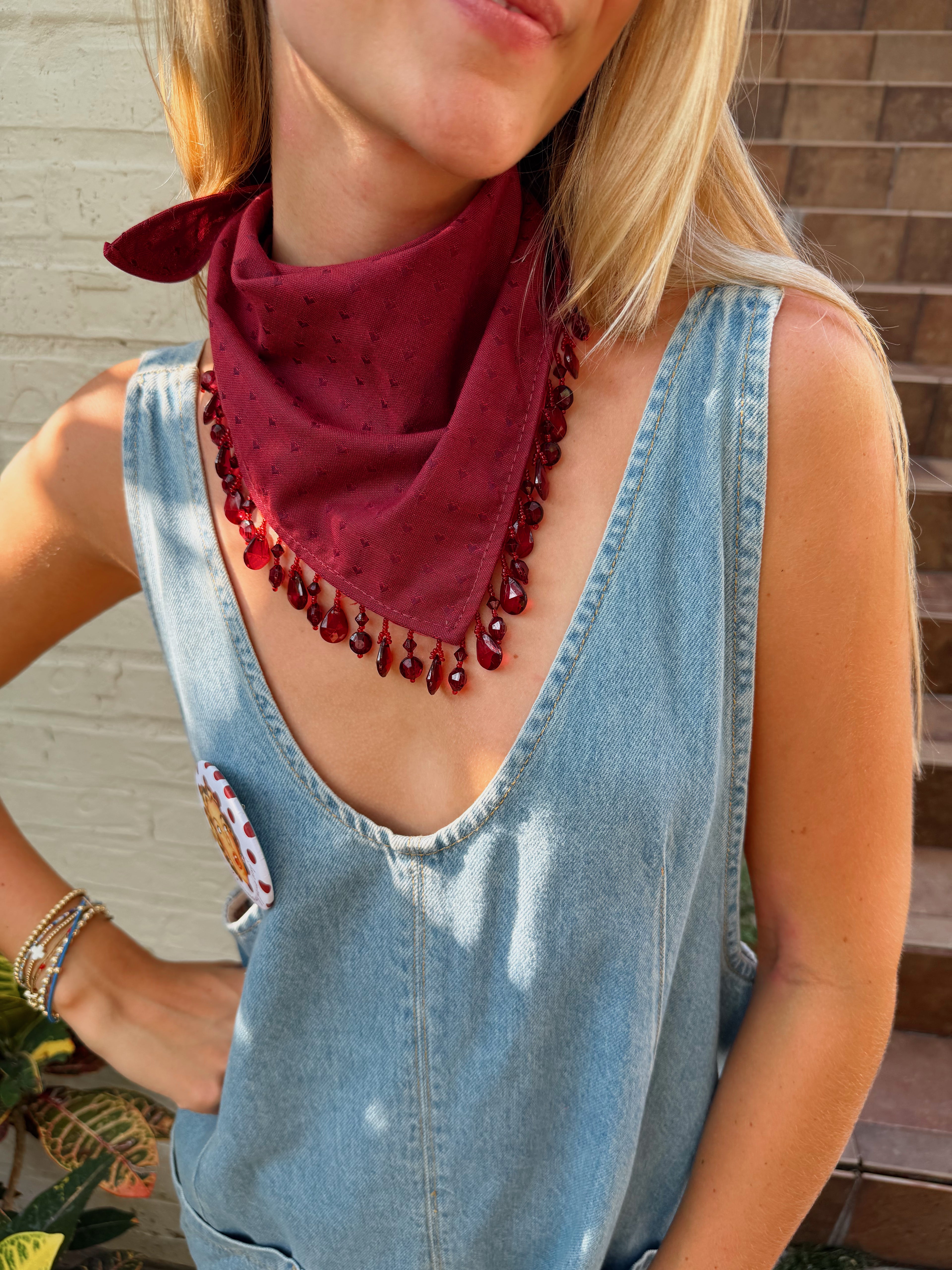 The Maroon Heart Beaded Trim Neck Scarf